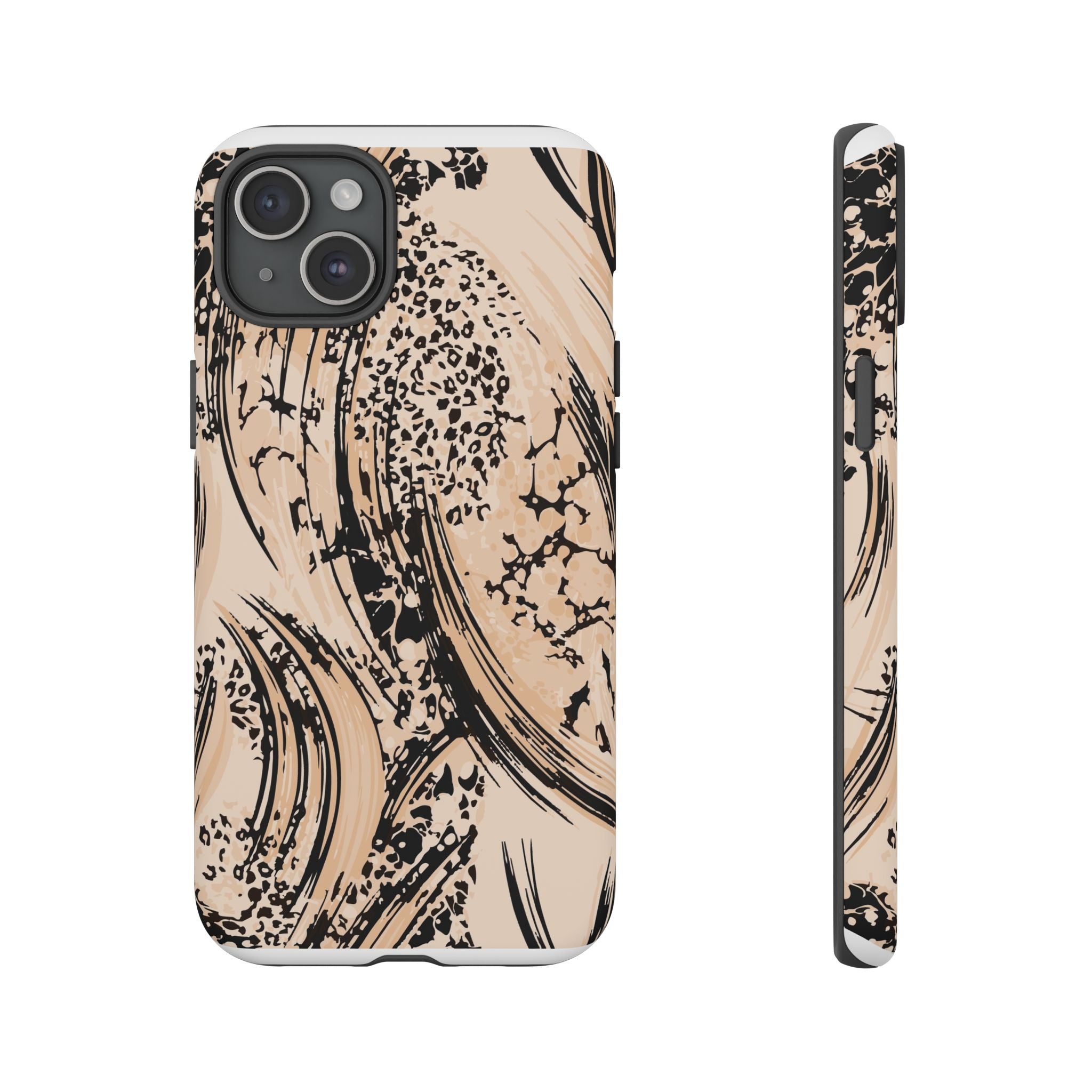 Abstract Brushstroke Phone Case — Neutral Beige & Black Artistic Protective Cover