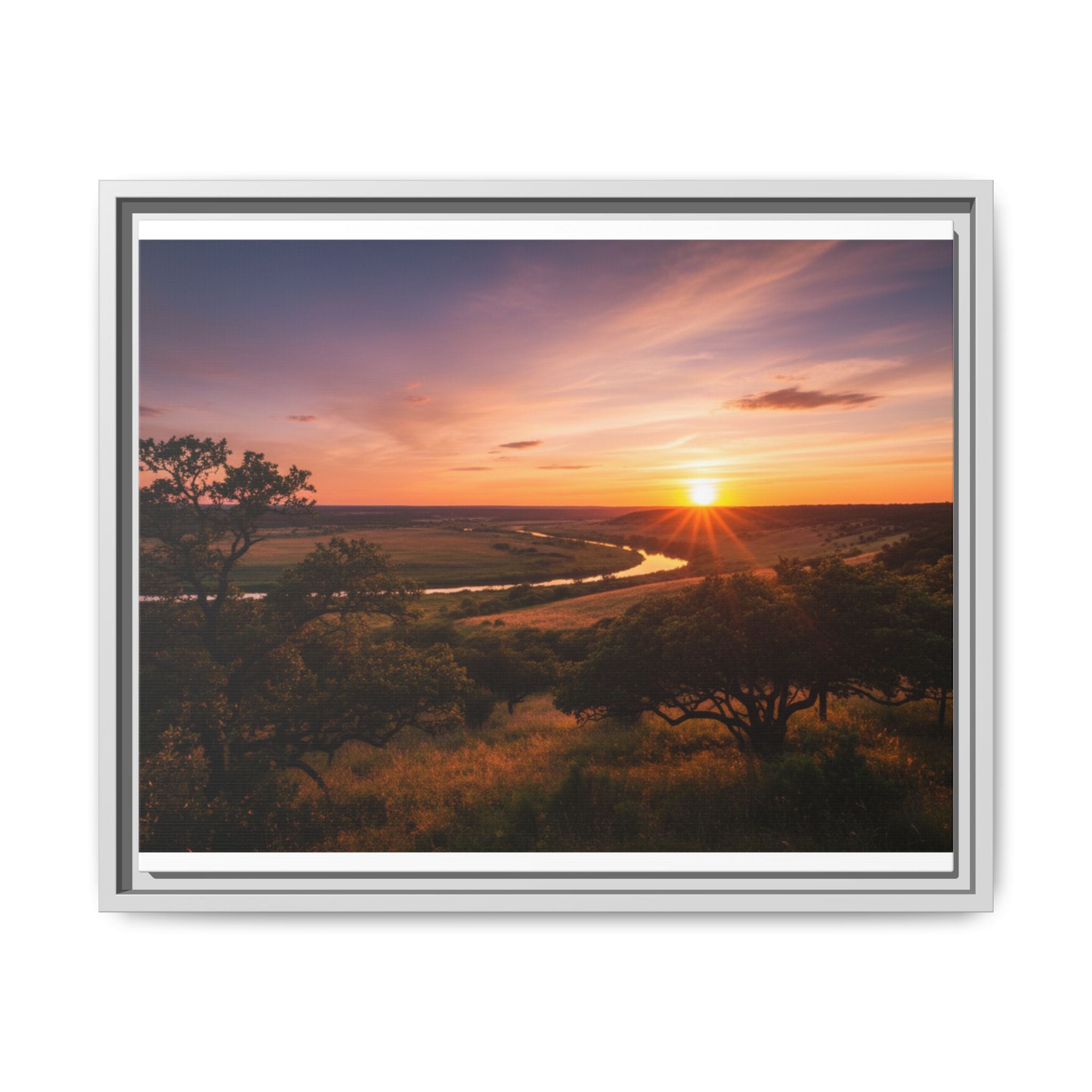 Sunset River Matte Canvas Framed Wall Art