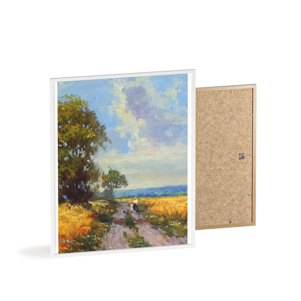 Framed Countryside Landscape Poster — Rustic Wooden Frame Wall Art
