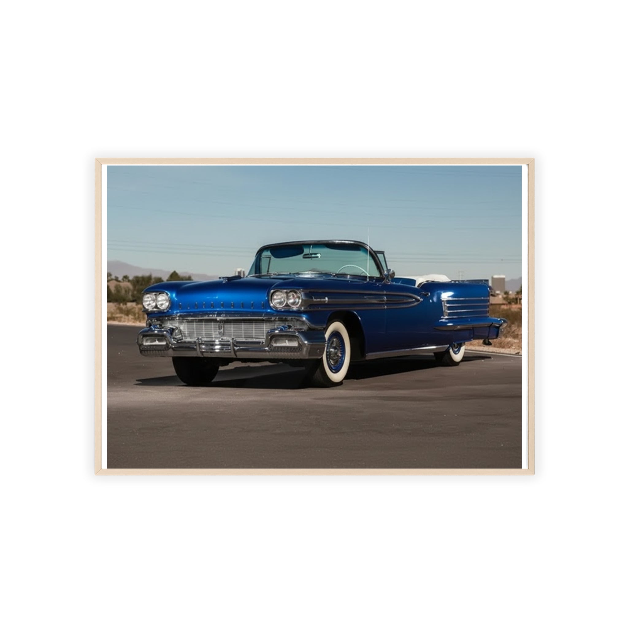 Framed Vintage Blue Classic Car Poster — Retro Automobile Wall Art