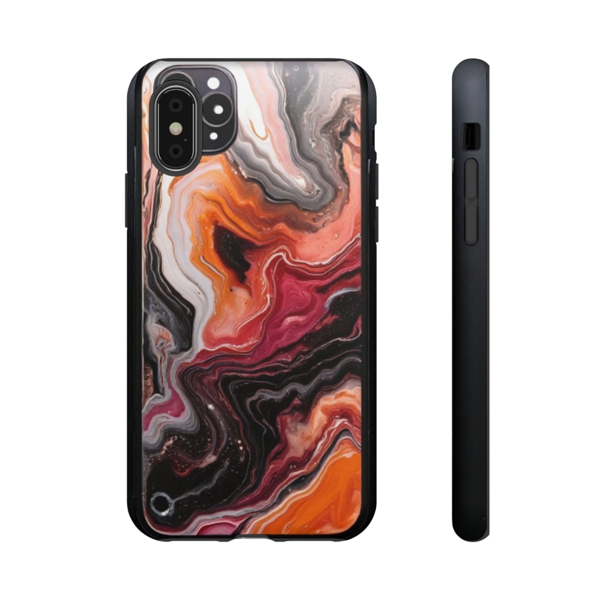 Marble Swirl Tough Phone Case — Orange Red Abstract Protective Cover
