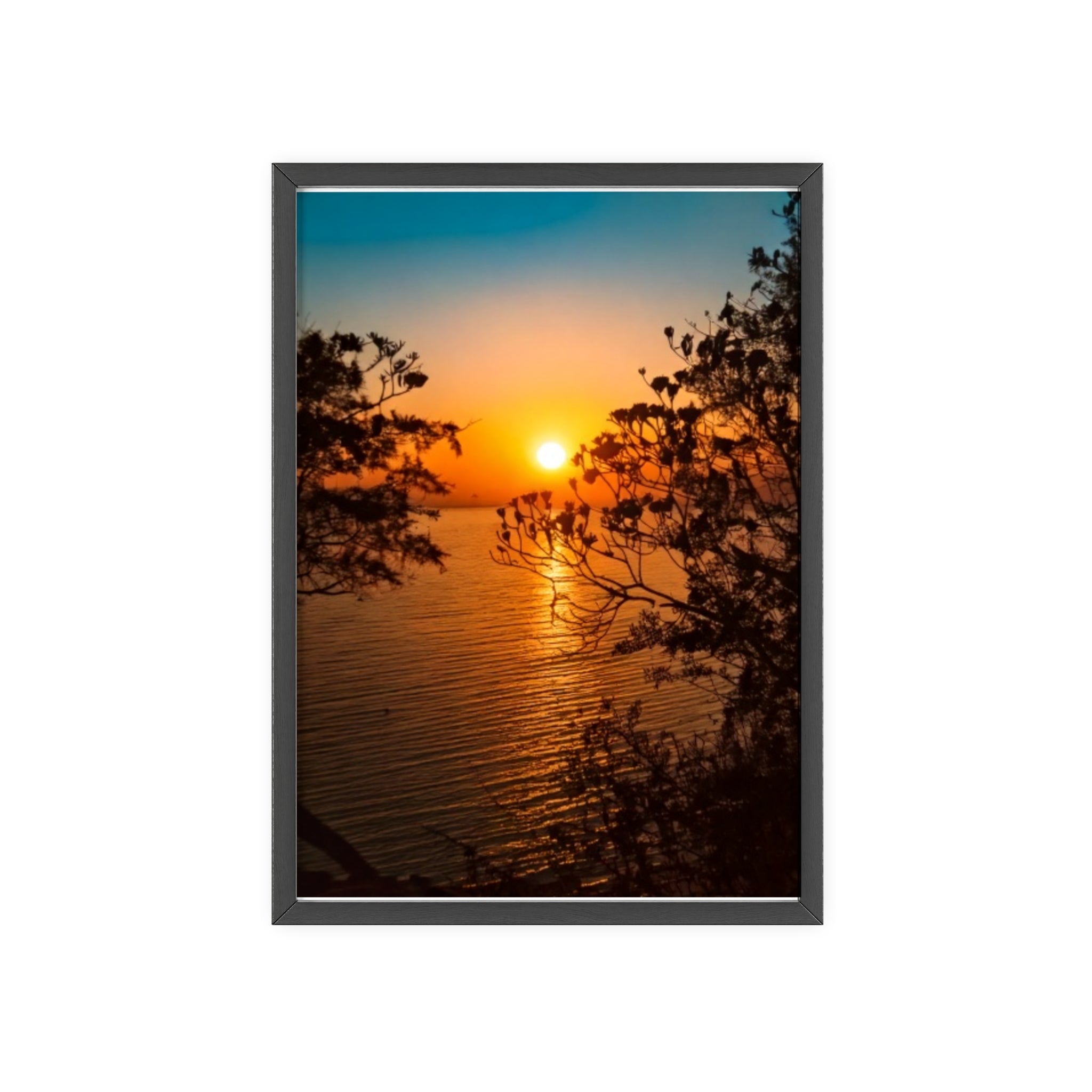 Sunset Coastal Poster with Wooden Frame — Framed Beach Wall Art