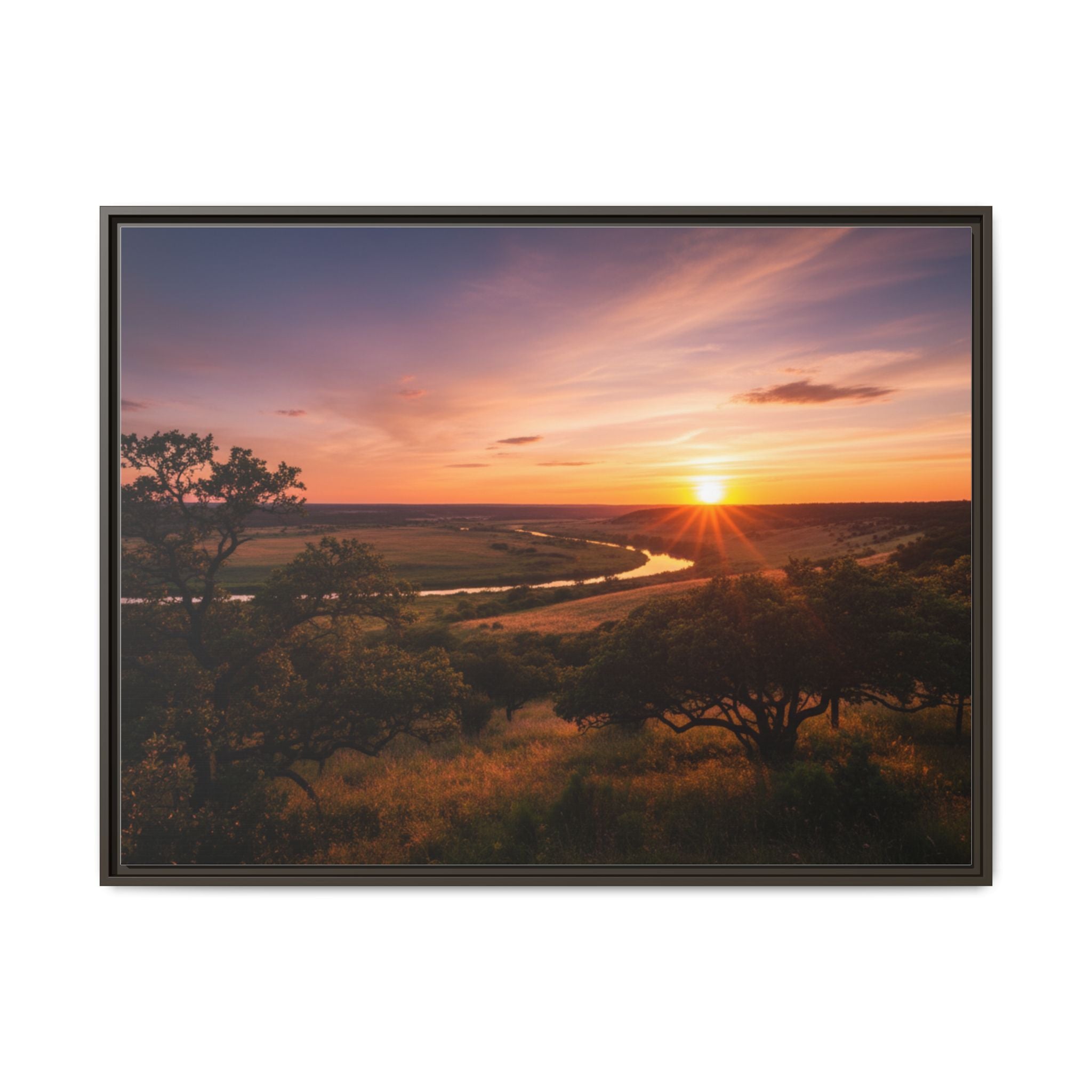 Sunset River Matte Canvas Framed Wall Art