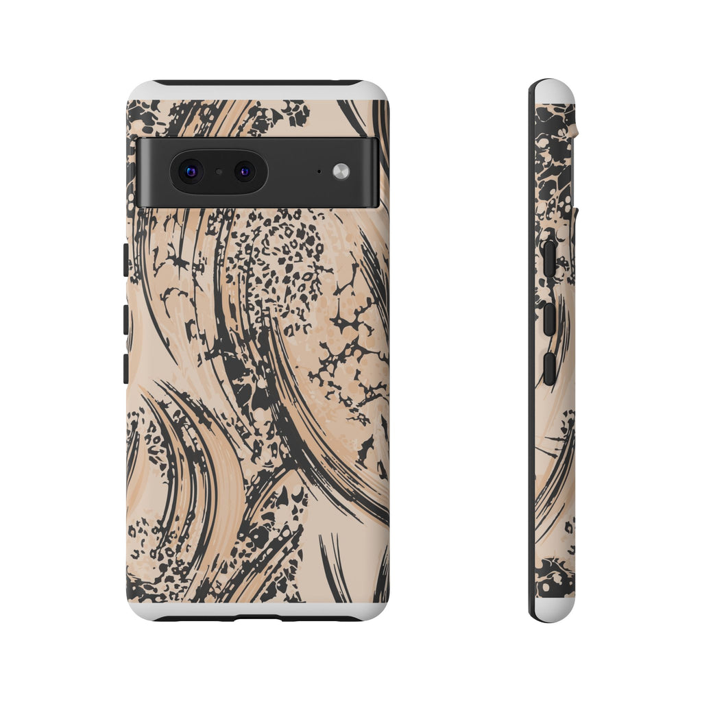 Abstract Brushstroke Phone Case — Neutral Beige & Black Artistic Protective Cover