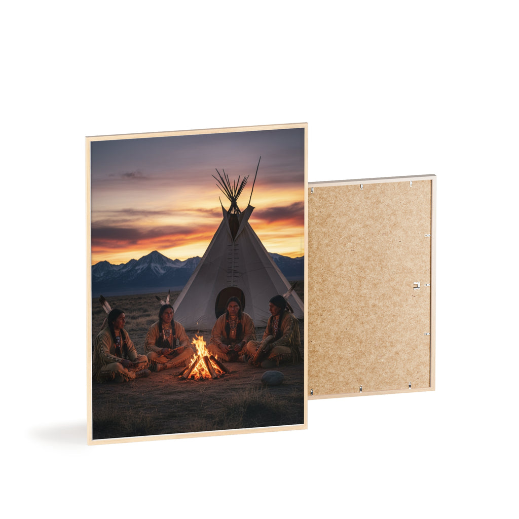 Framed Campfire Teepee Poster — Native Gathering Wall Art
