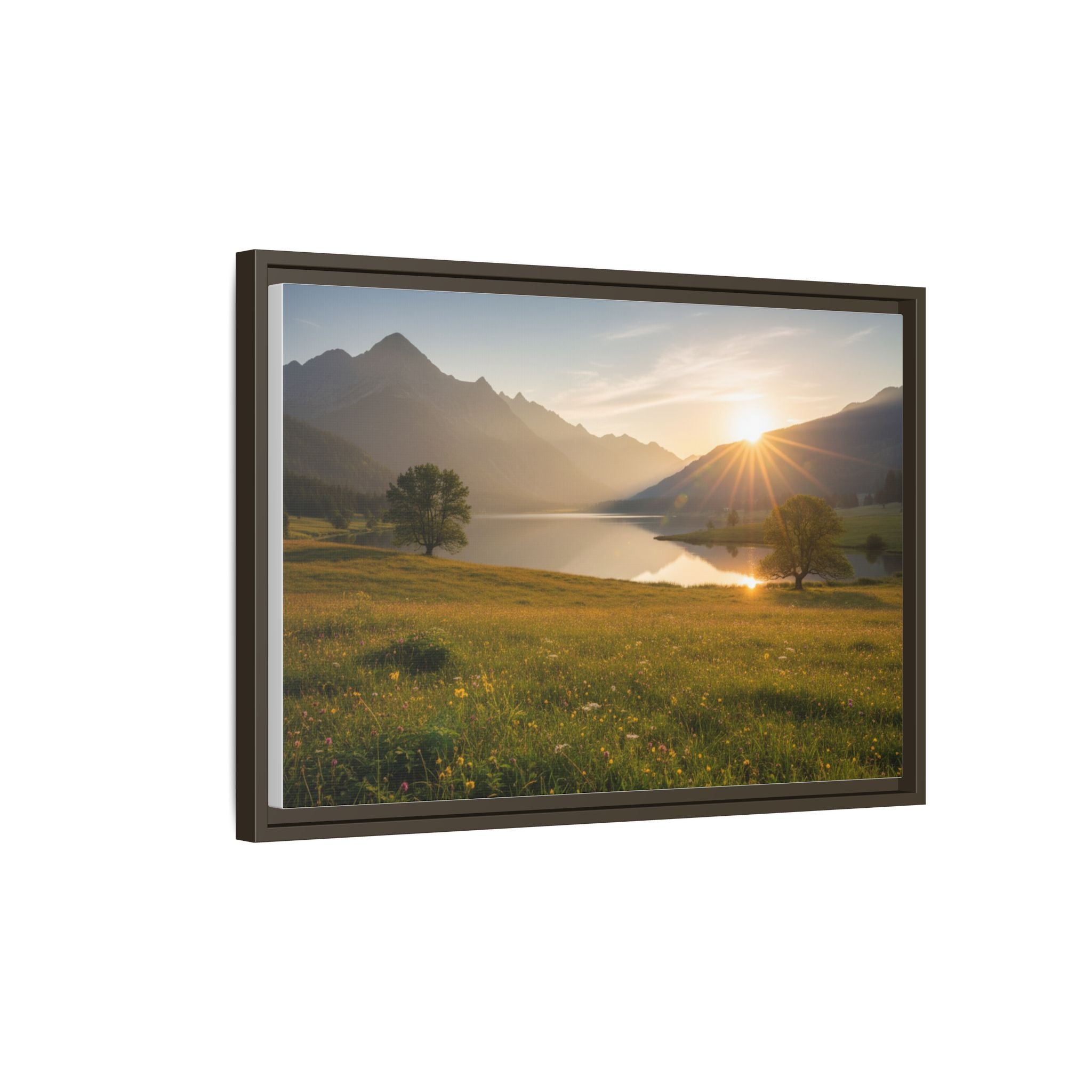 Sunrise Mountain Lake Matte Canvas — Framed Landscape Wall Art
