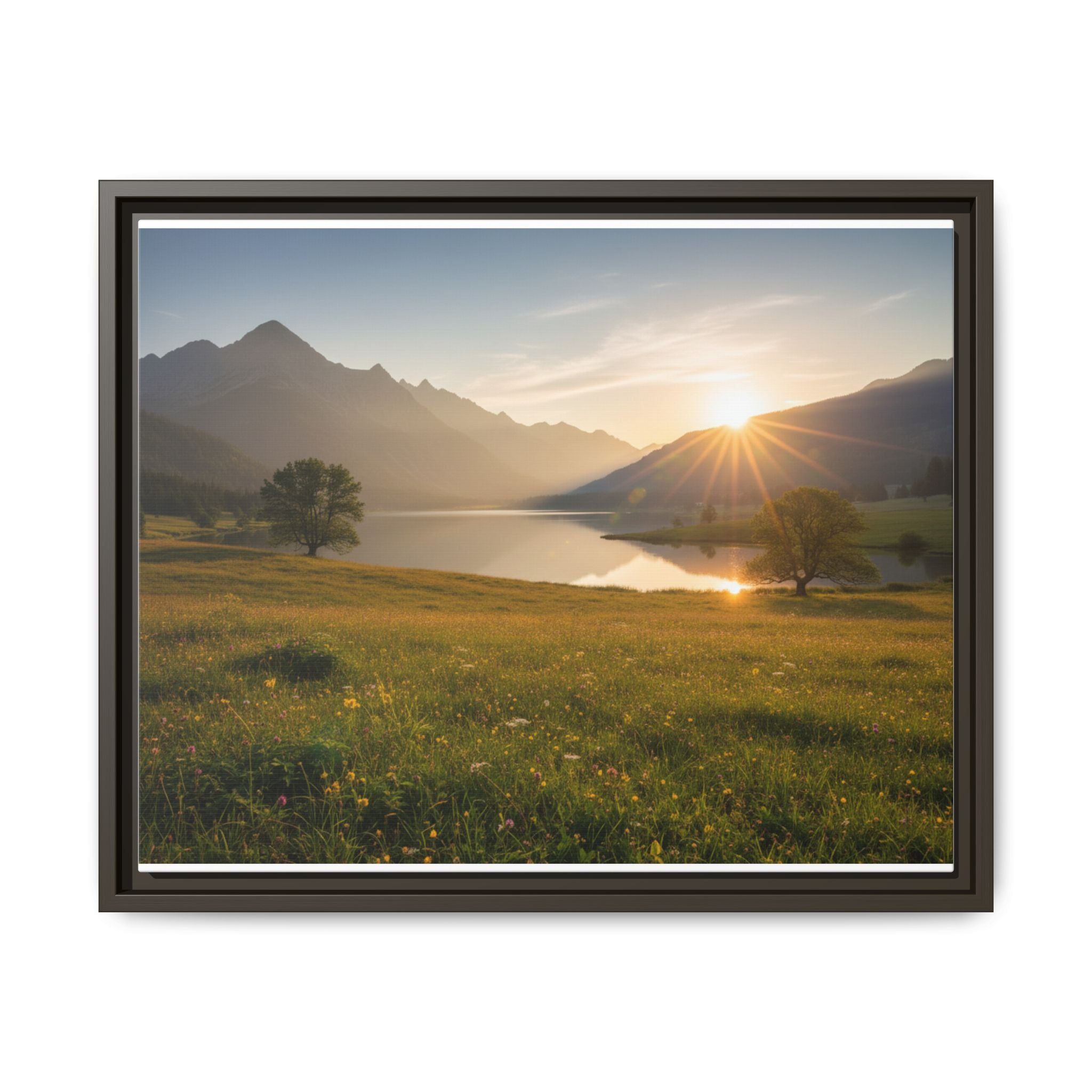 Sunrise Mountain Lake Matte Canvas — Framed Landscape Wall Art