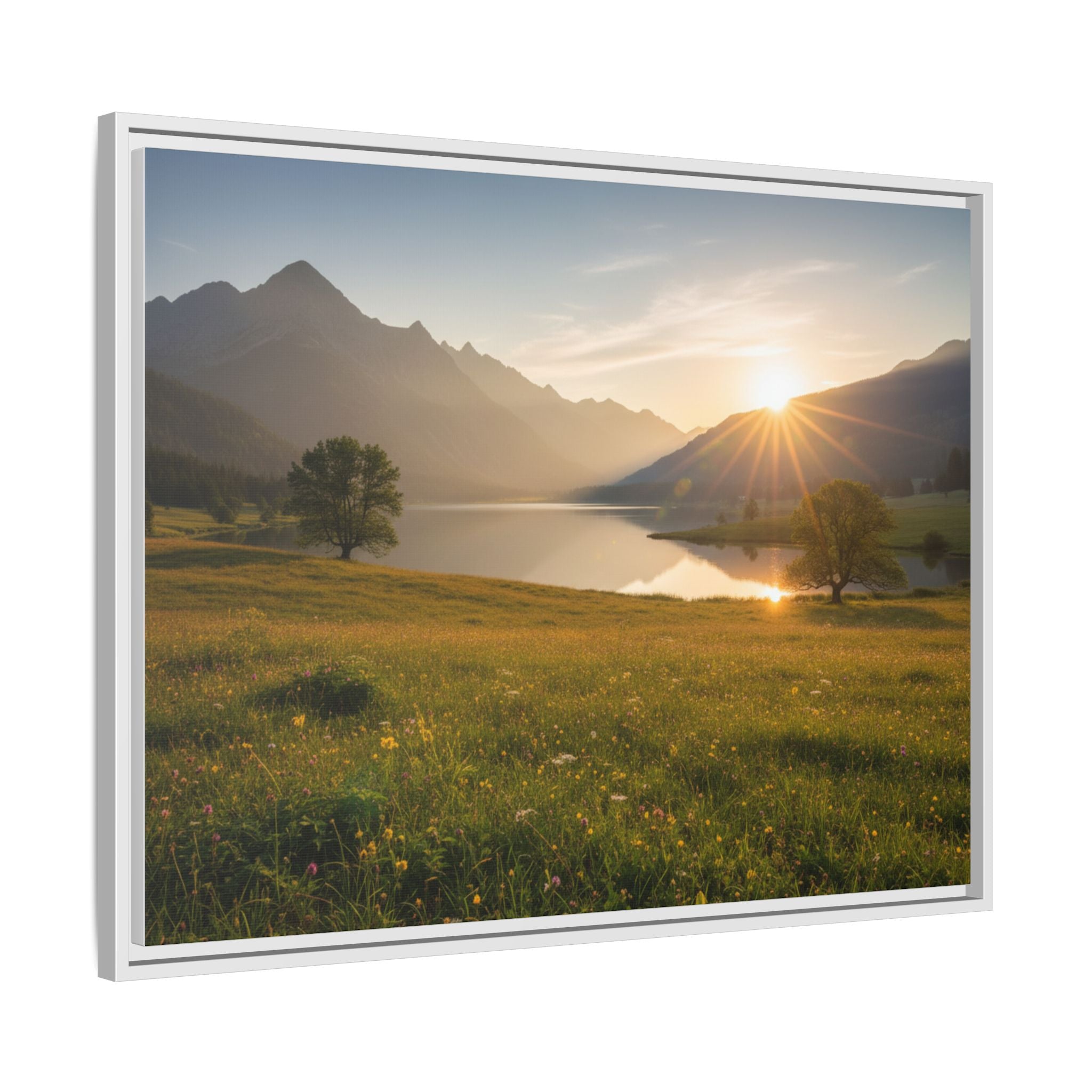 Sunrise Mountain Lake Matte Canvas — Framed Landscape Wall Art
