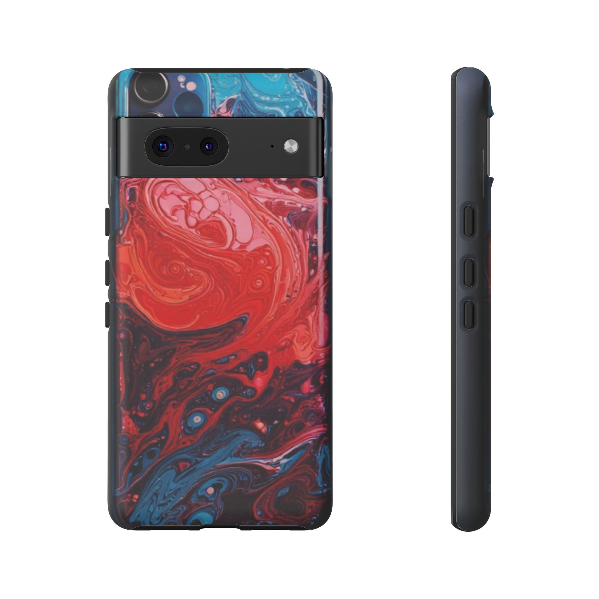 Abstract Red & Blue Swirl Tough Phone Case — Protective iPhone Cover with Fluid Art Design