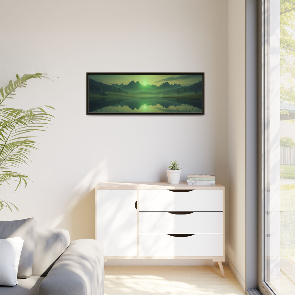 Framed Matte Canvas Print — Serene Green Mountain Lake Landscape