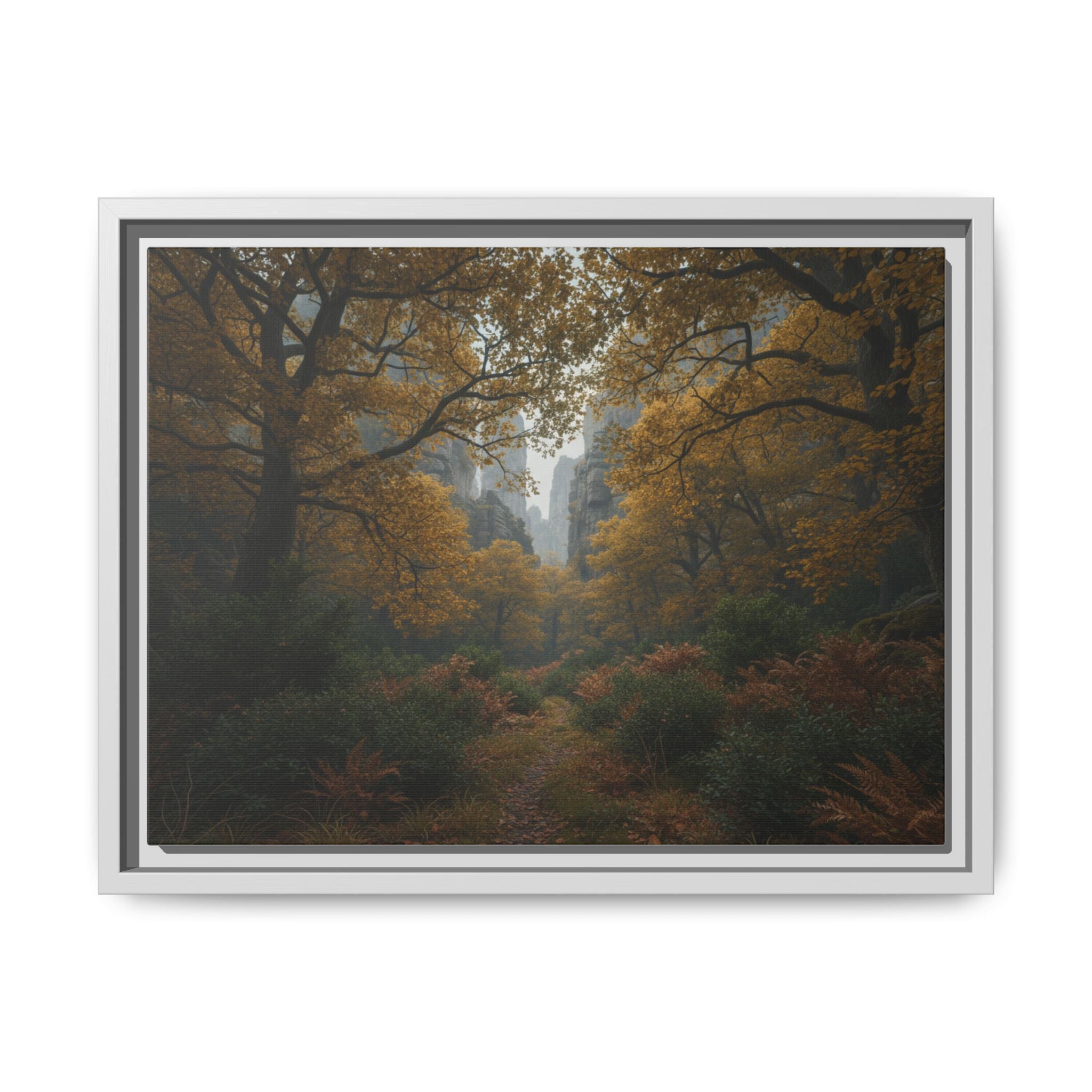 Autumn Forest Path Matte Canvas Print — Framed Wall Art