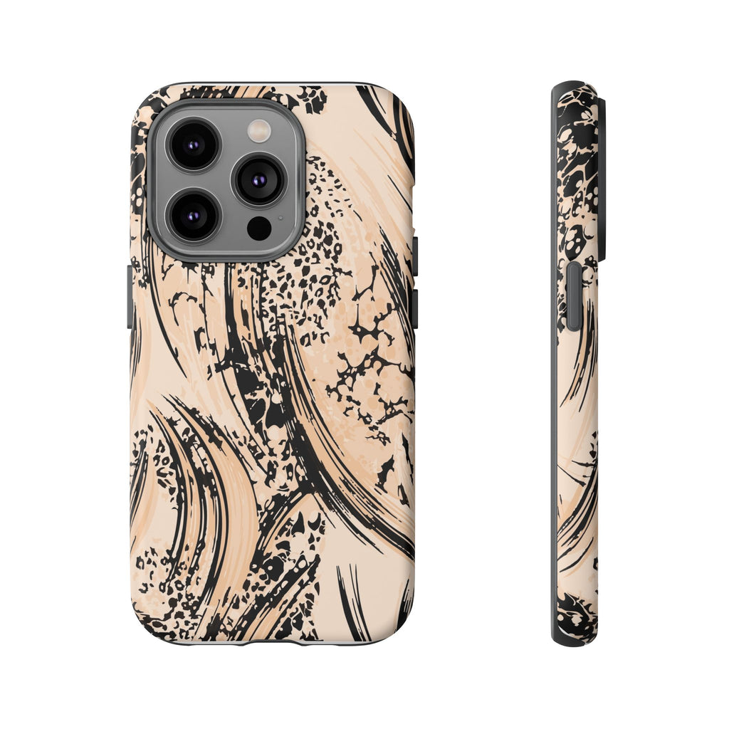 Abstract Brushstroke Phone Case — Neutral Beige & Black Artistic Protective Cover