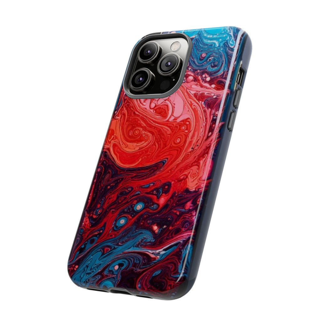 Abstract Red & Blue Swirl Tough Phone Case — Protective iPhone Cover with Fluid Art Design