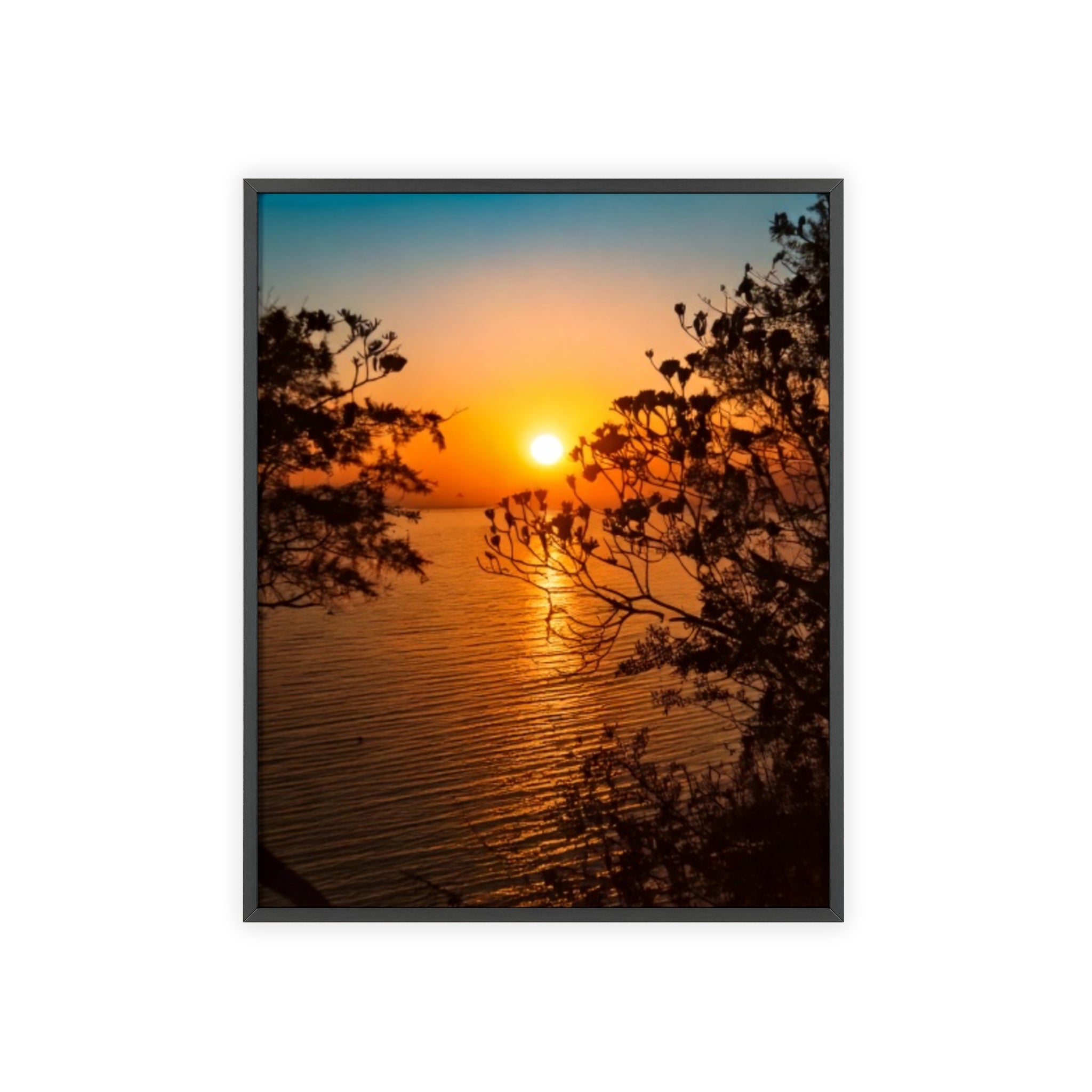 Sunset Coastal Poster with Wooden Frame — Framed Beach Wall Art