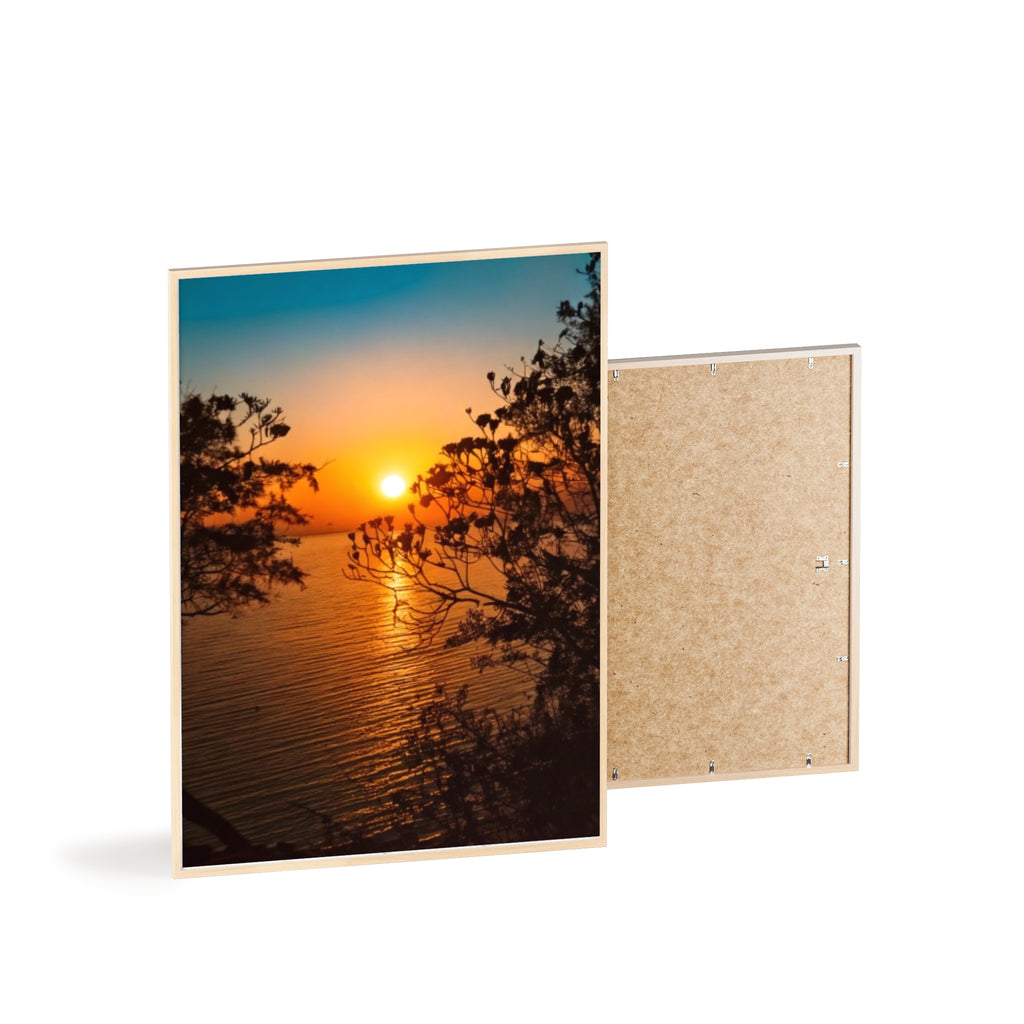 Sunset Coastal Poster with Wooden Frame — Framed Beach Wall Art