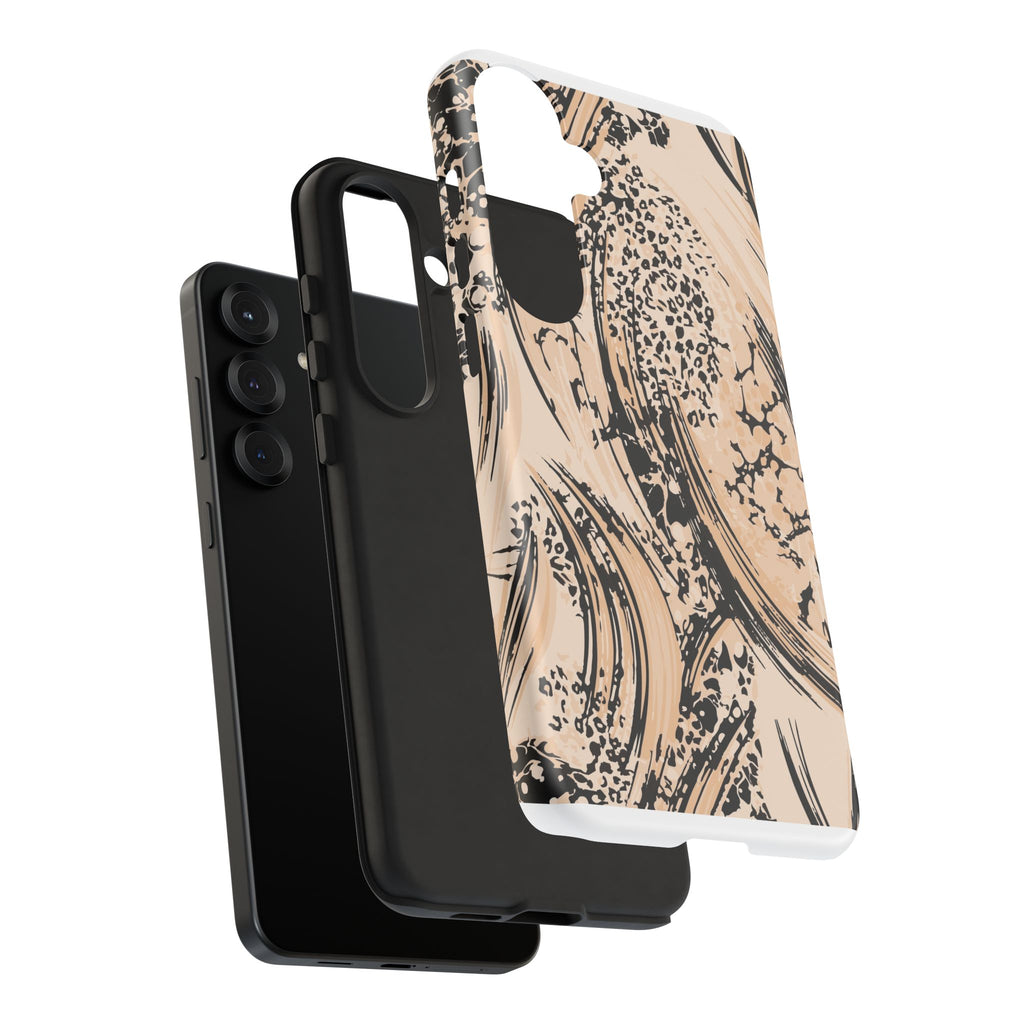 Abstract Brushstroke Phone Case — Neutral Beige & Black Artistic Protective Cover