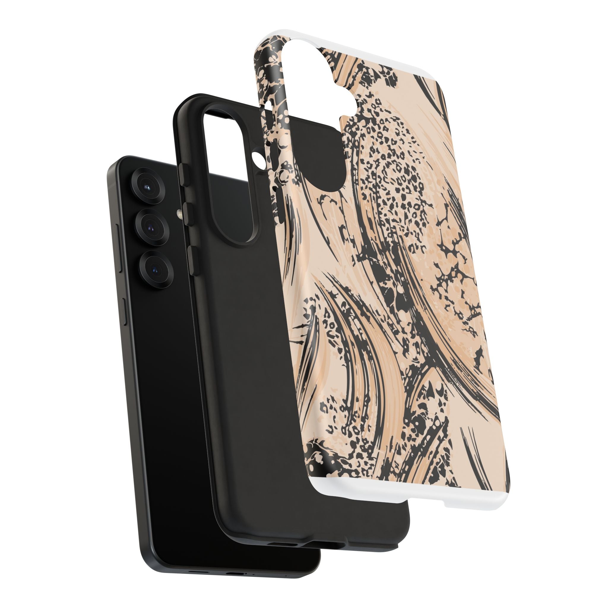 Abstract Brushstroke Phone Case — Neutral Beige & Black Artistic Protective Cover