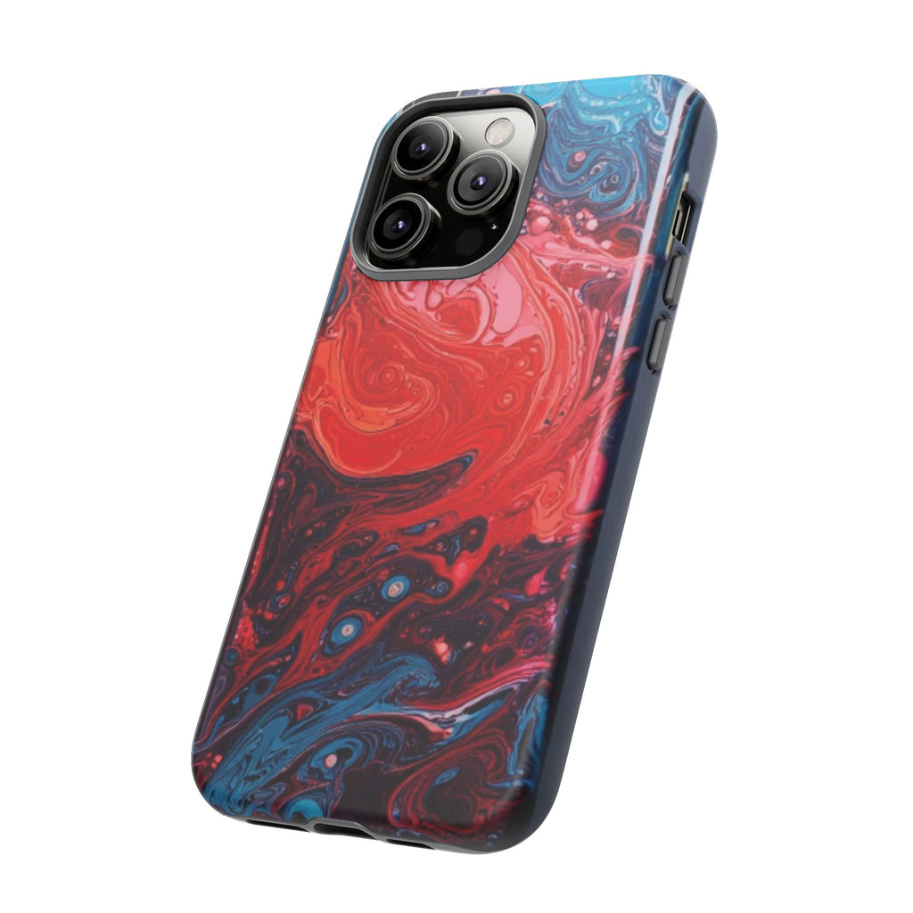 Abstract Red & Blue Swirl Tough Phone Case — Protective iPhone Cover with Fluid Art Design