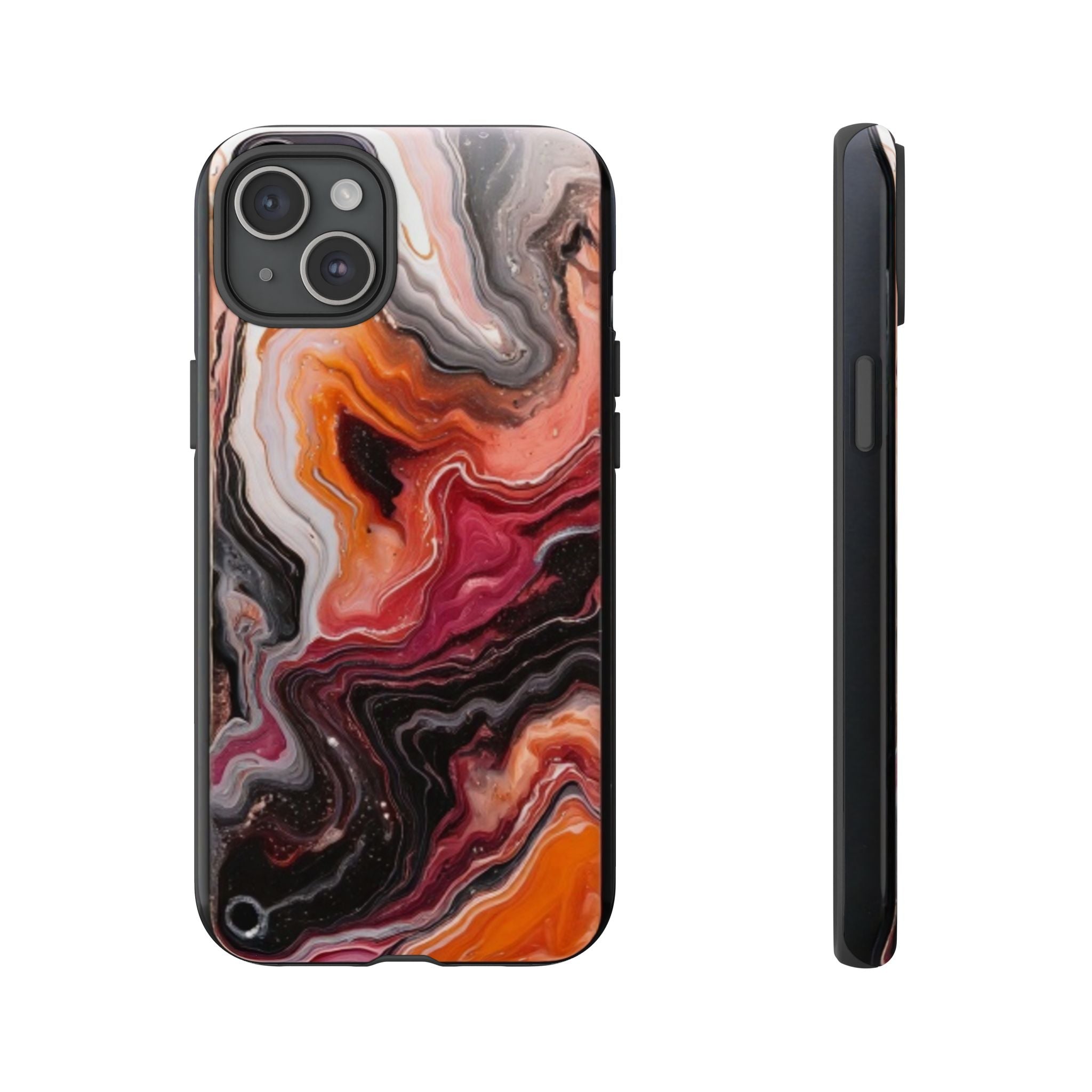 Marble Swirl Tough Phone Case — Orange Red Abstract Protective Cover