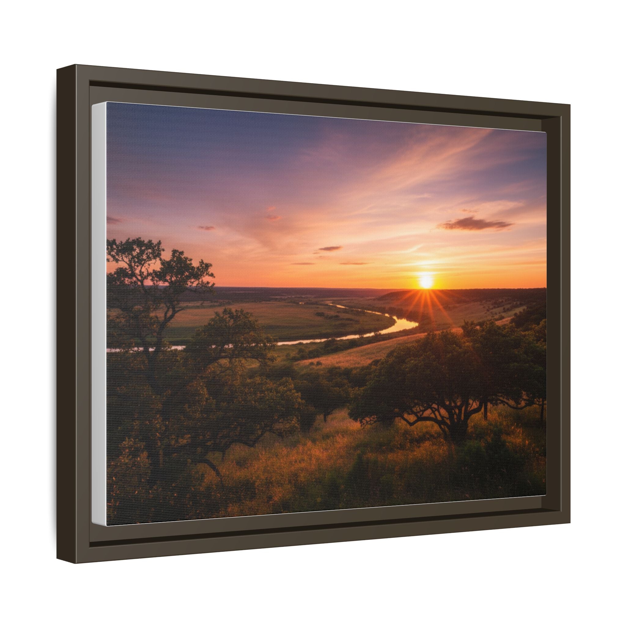 Sunset River Matte Canvas Framed Wall Art
