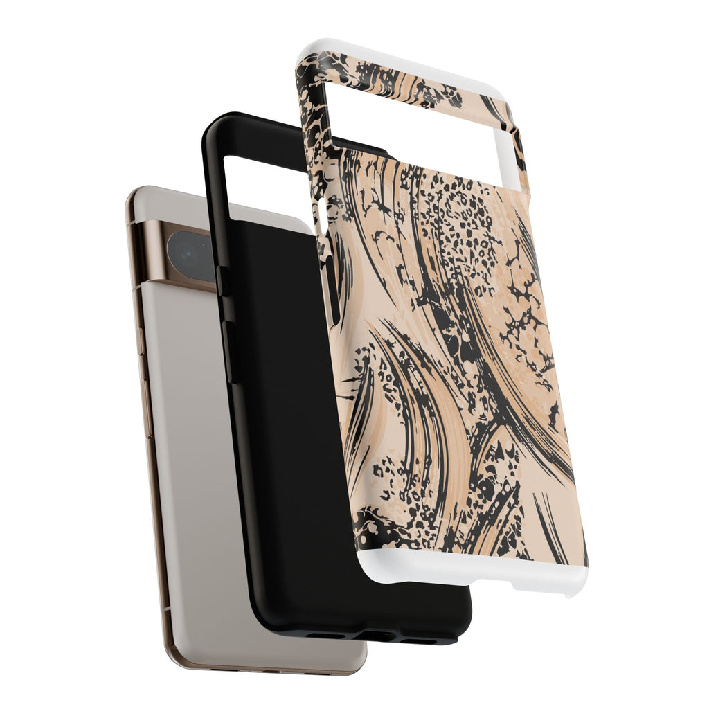 Abstract Brushstroke Phone Case — Neutral Beige & Black Artistic Protective Cover