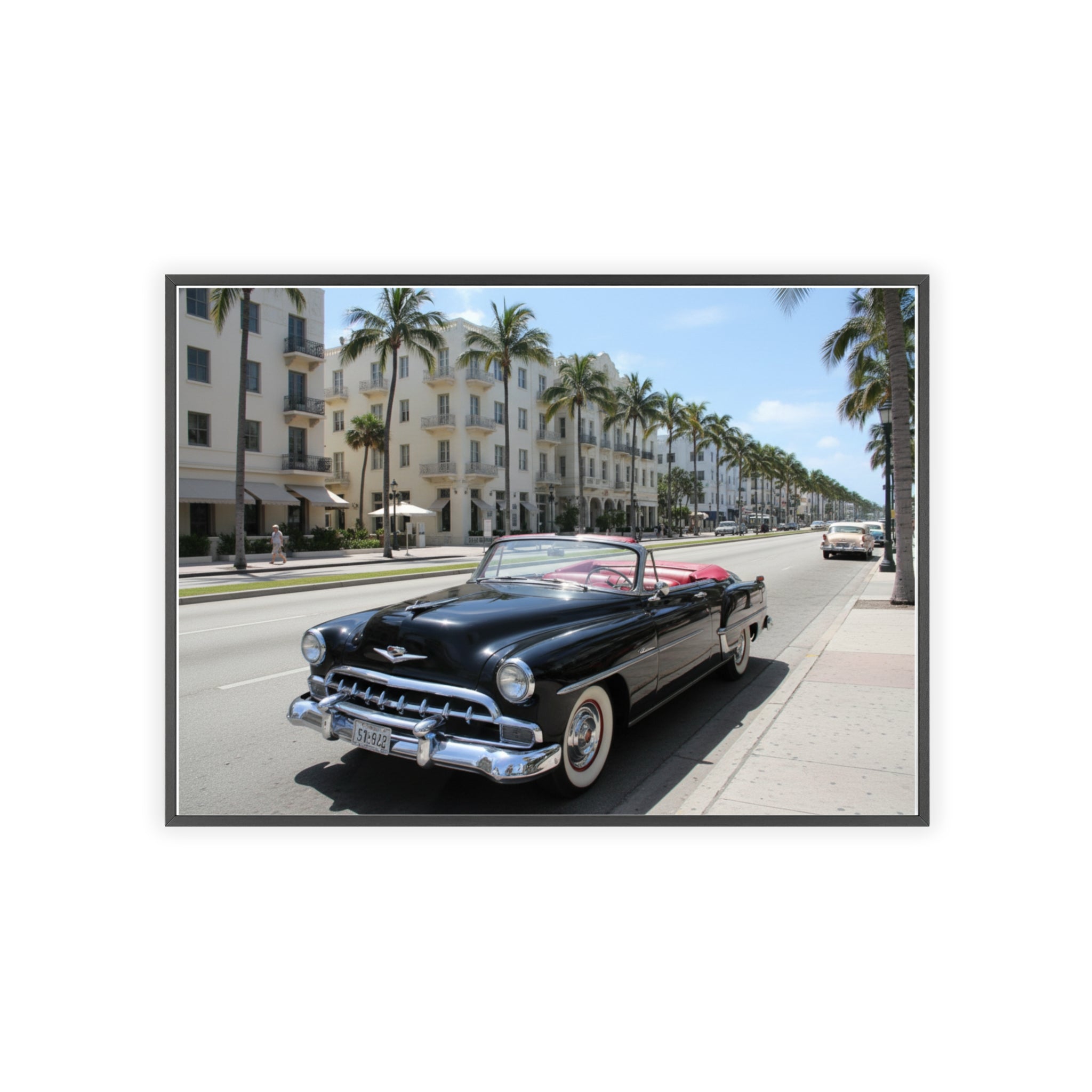 Vintage Convertible on Ocean Drive Framed Poster – Retro Classic Car Wall Art
