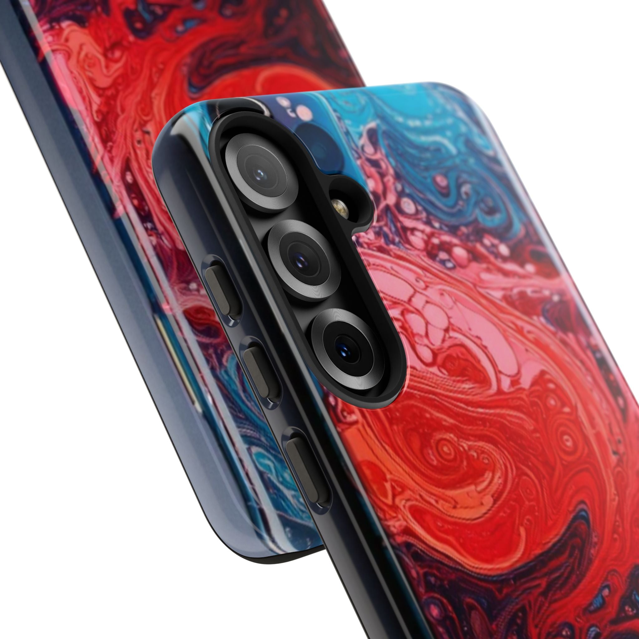 Abstract Red & Blue Swirl Tough Phone Case — Protective iPhone Cover with Fluid Art Design