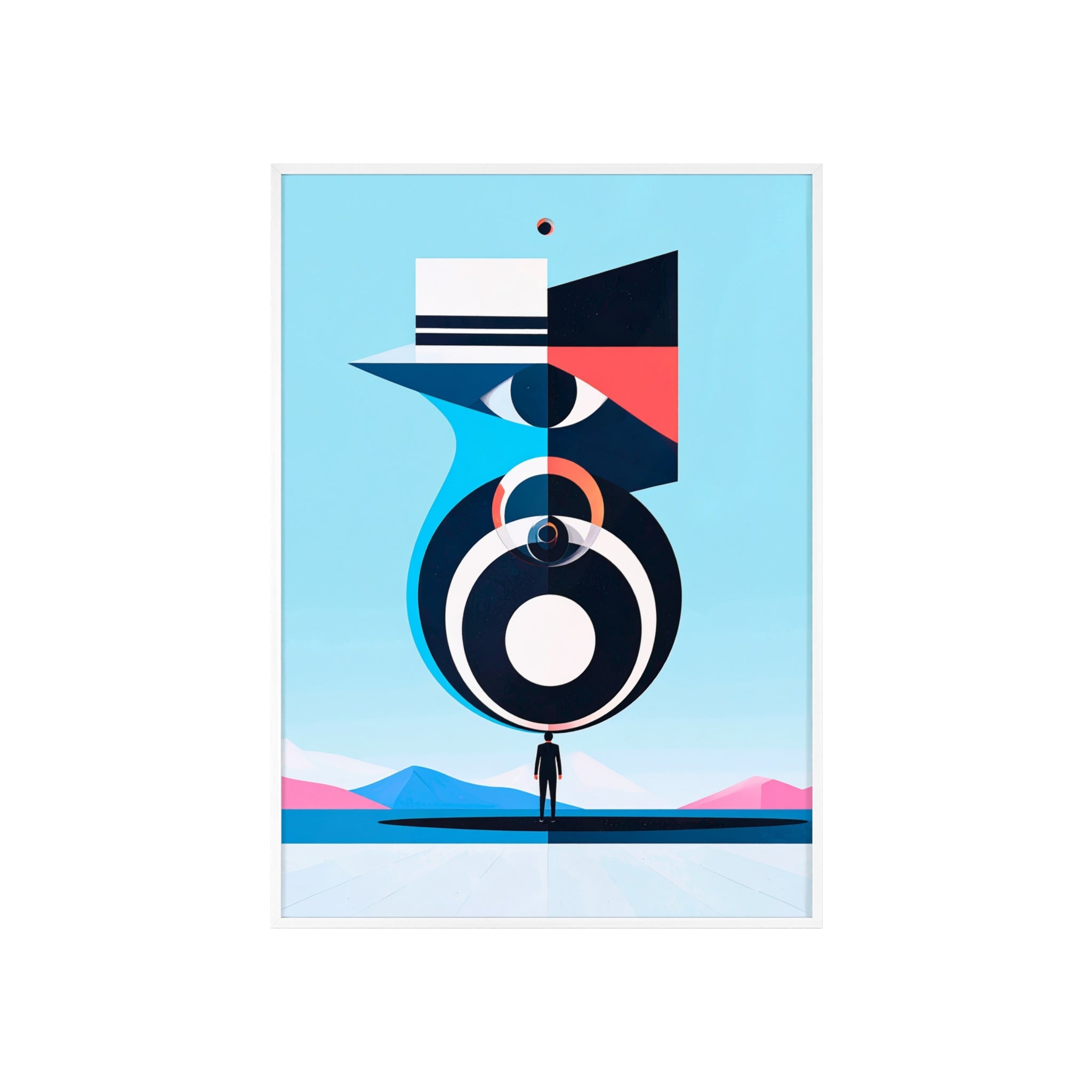 Abstract Geometric Bird Poster with Wooden Frame — Modern Minimalist Wall Art