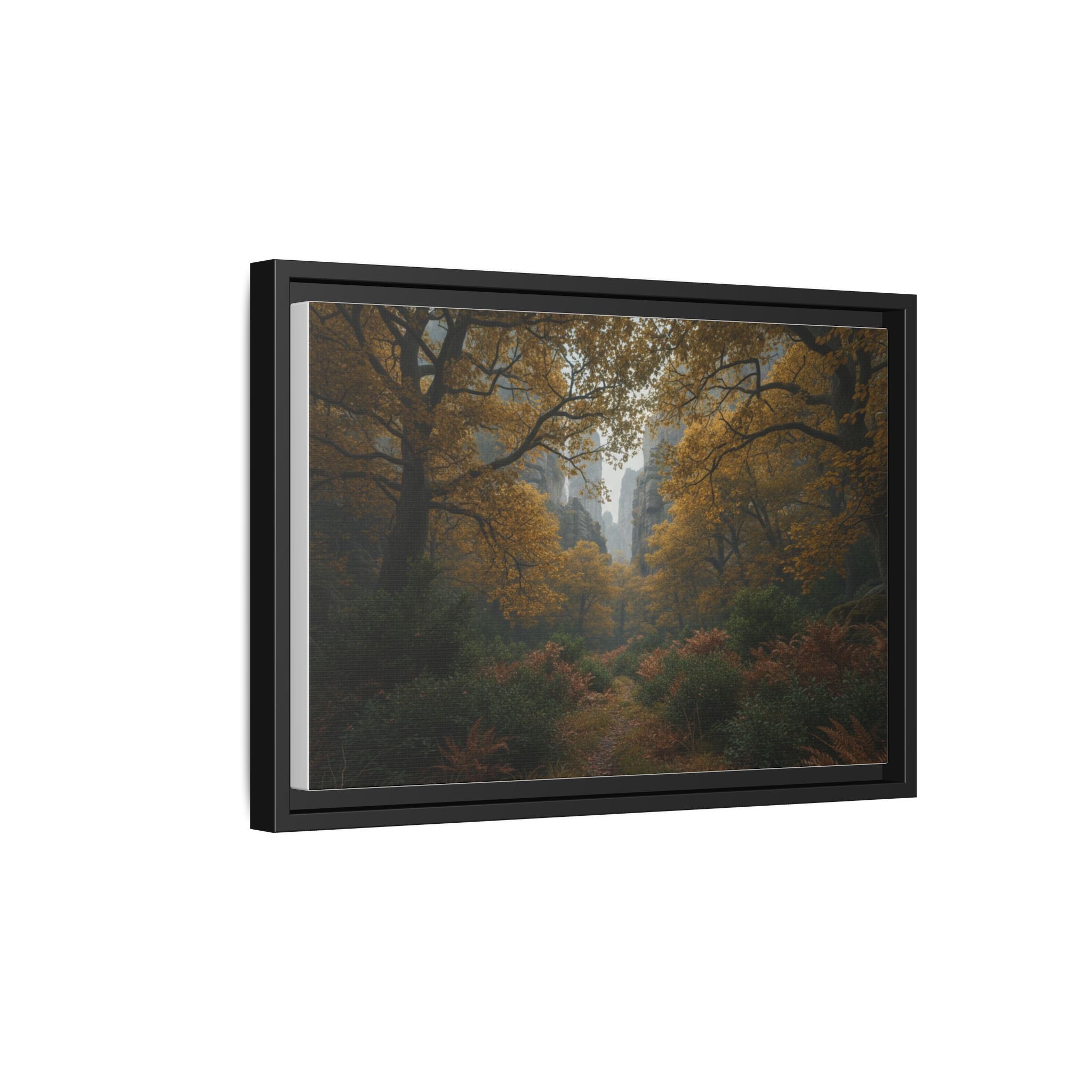 Autumn Forest Path Matte Canvas Print — Framed Wall Art
