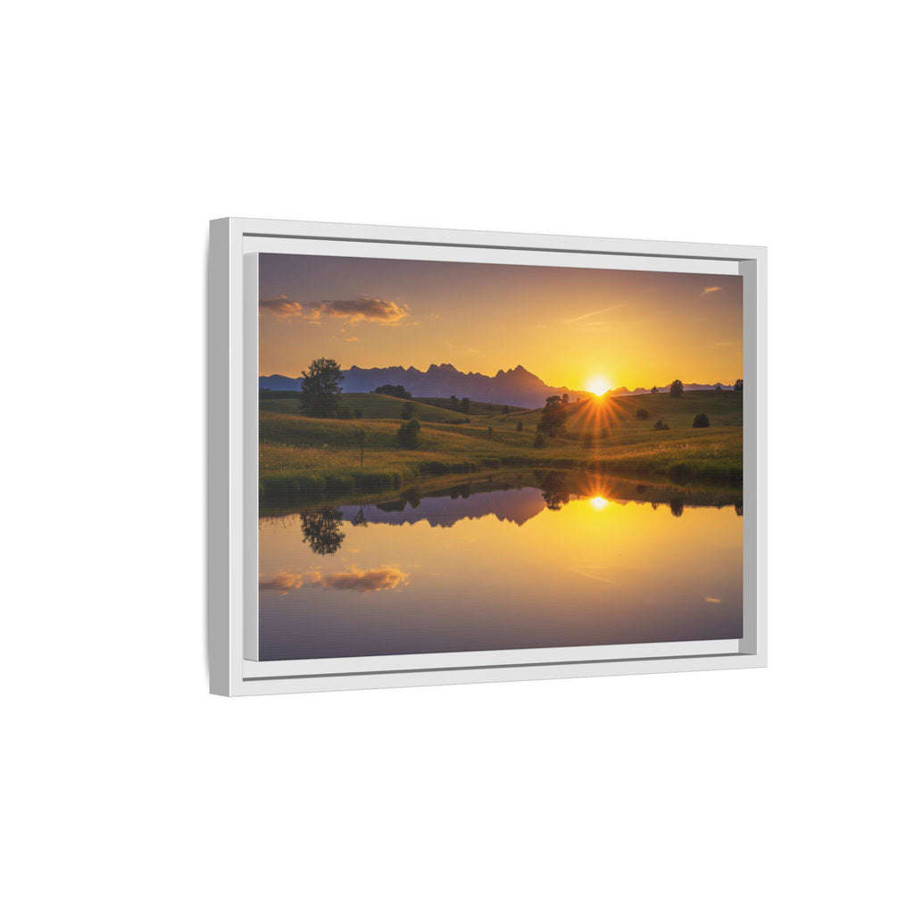 Framed Matte Canvas Sunset Landscape — Serene Lake Reflection Wall Art