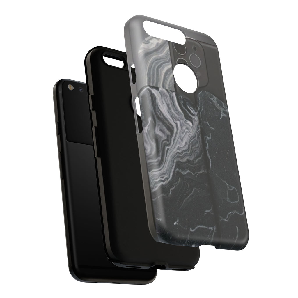 Black Marble Tough Phone Case — Protective iPhone Cover with Marble Texture