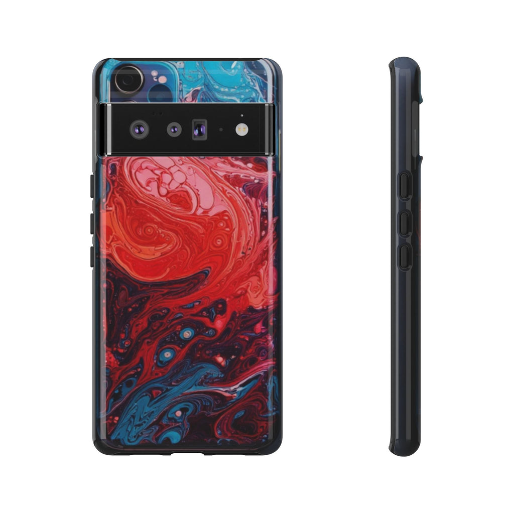 Abstract Red & Blue Swirl Tough Phone Case — Protective iPhone Cover with Fluid Art Design