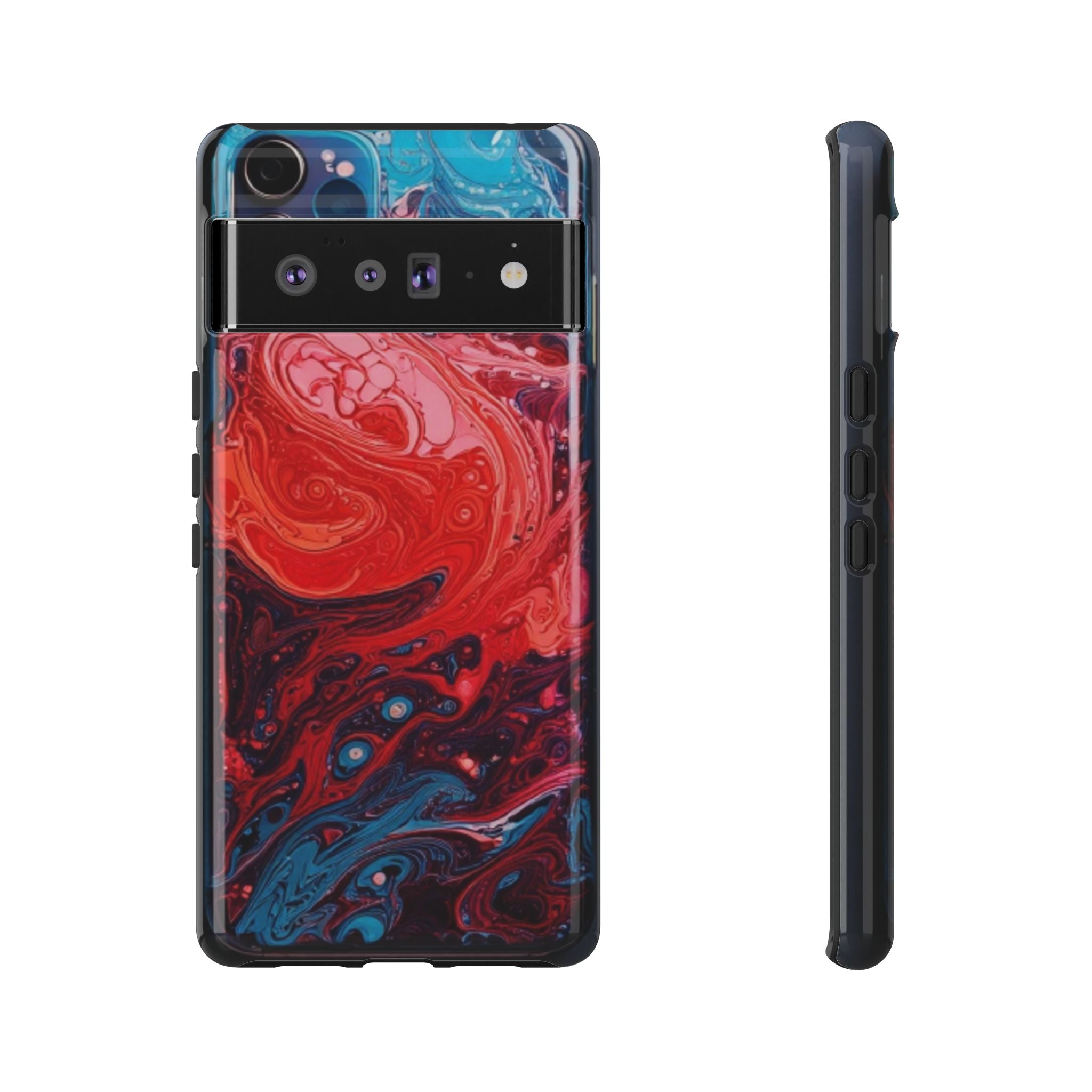 Abstract Red & Blue Swirl Tough Phone Case — Protective iPhone Cover with Fluid Art Design