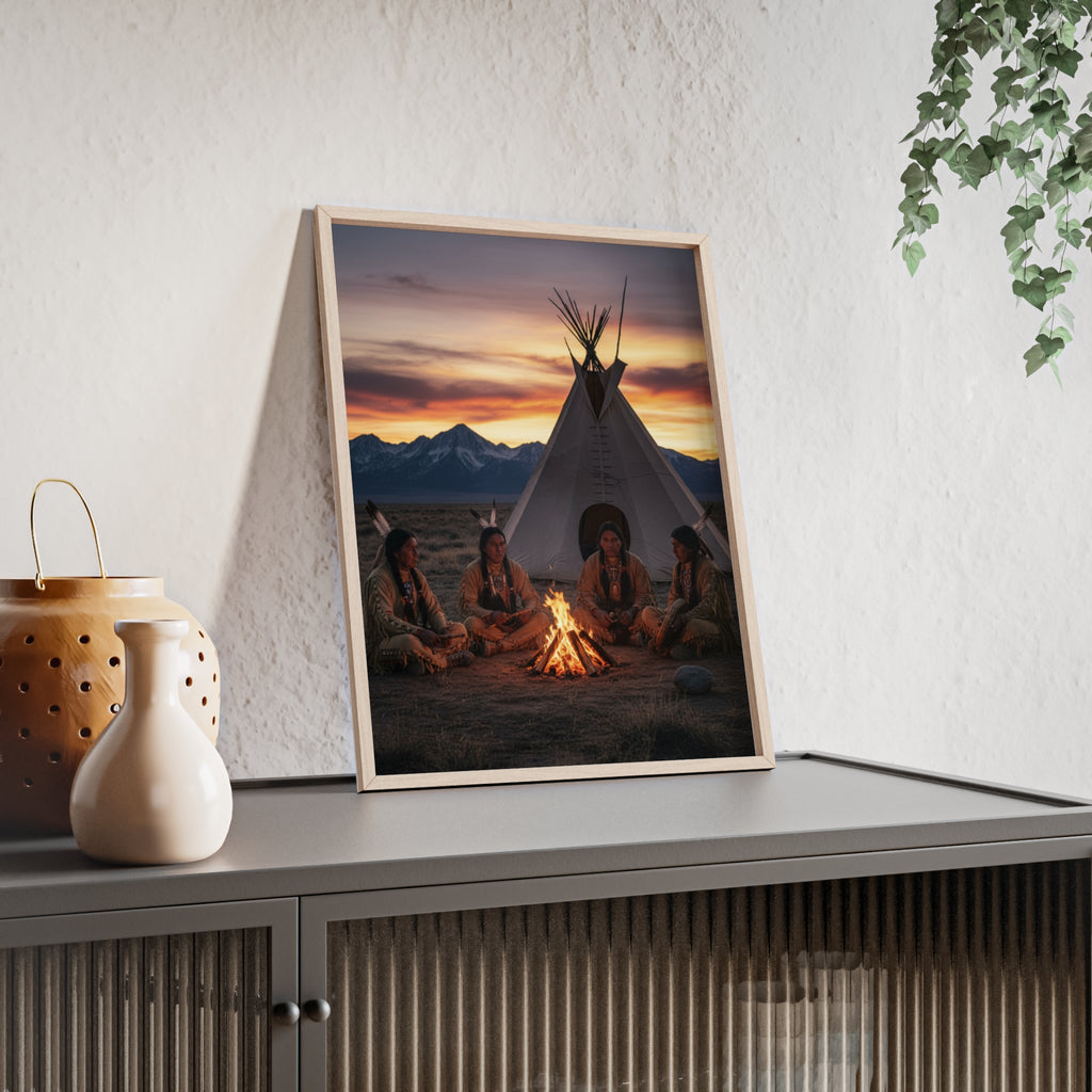 Framed Campfire Teepee Poster — Native Gathering Wall Art