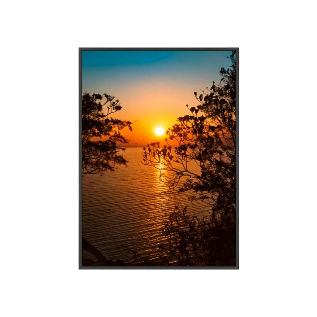 Sunset Coastal Poster with Wooden Frame — Framed Beach Wall Art