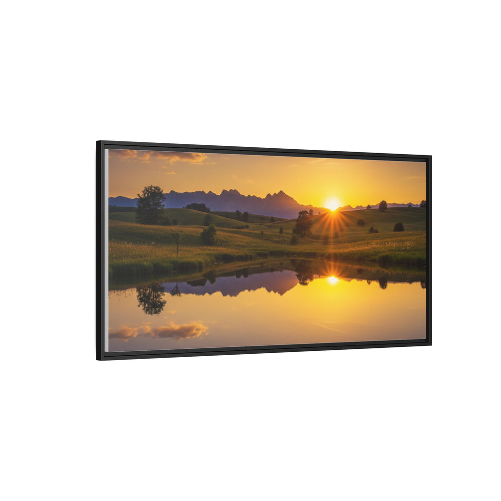 Framed Matte Canvas Sunset Landscape — Serene Lake Reflection Wall Art
