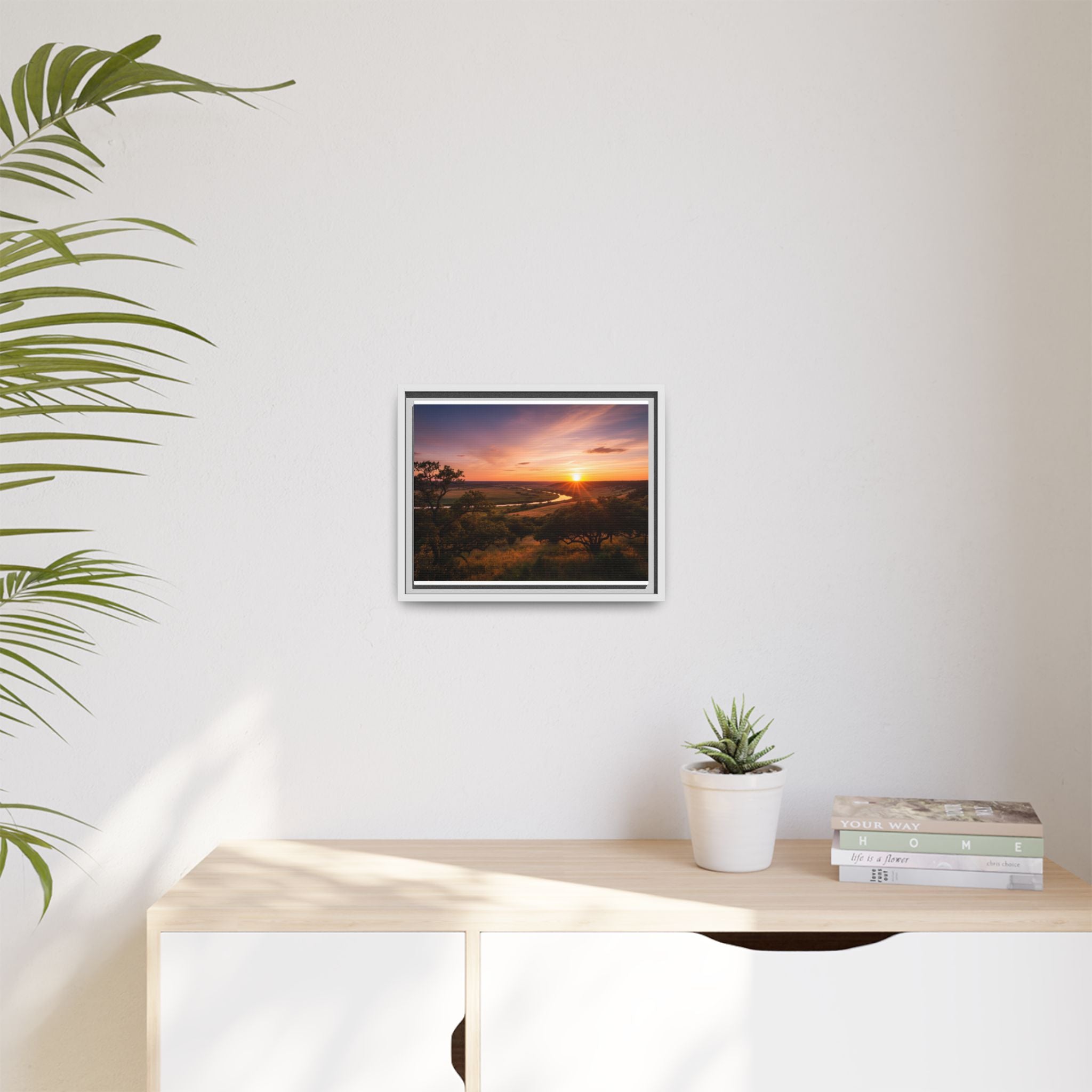 Sunset River Matte Canvas Framed Wall Art