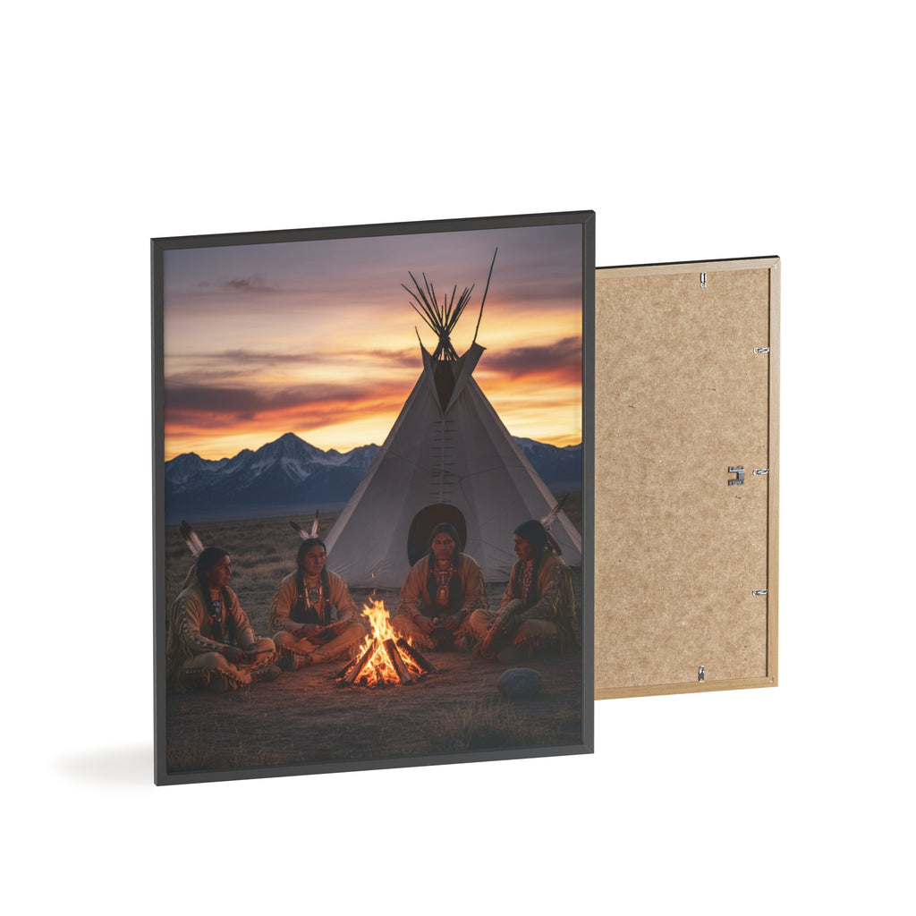 Framed Campfire Teepee Poster — Native Gathering Wall Art