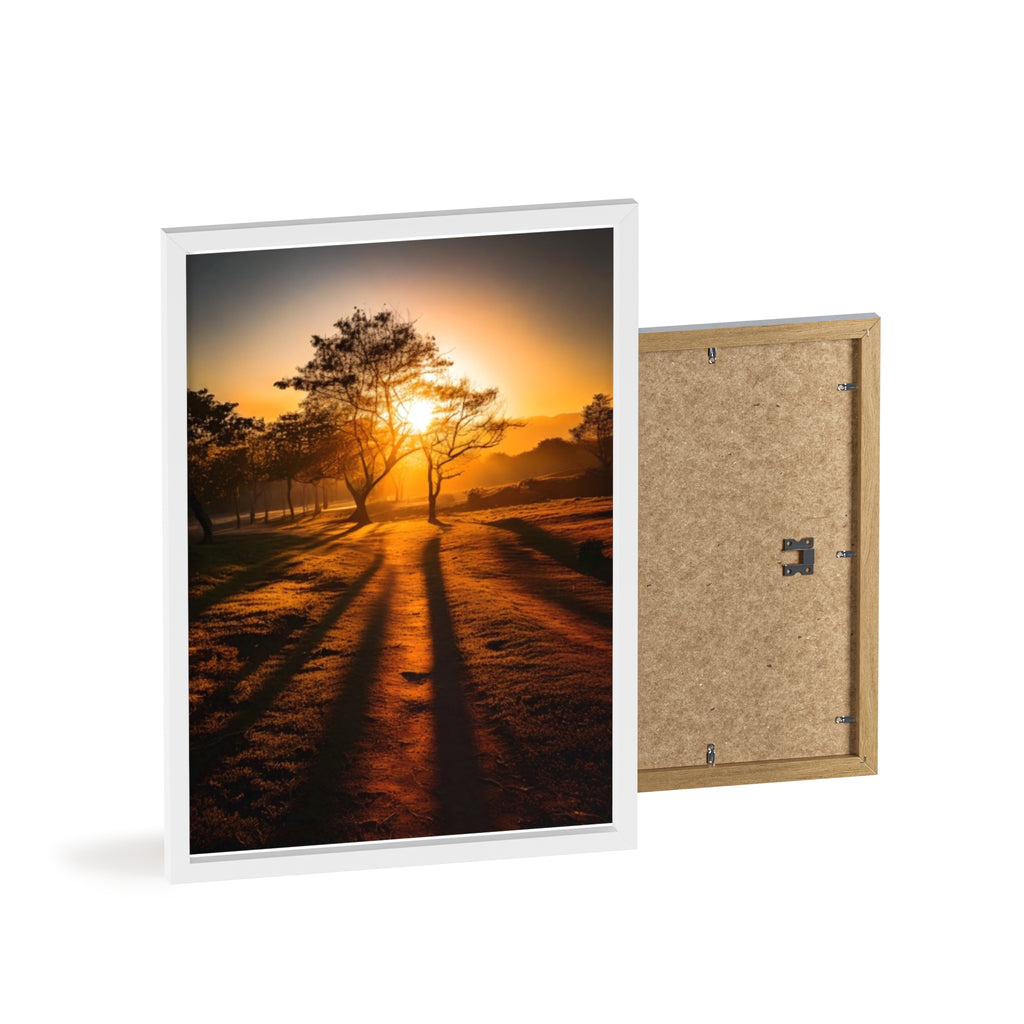 Sunrise Forest Poster — Framed Wooden Wall Art (Sunlit Trees)