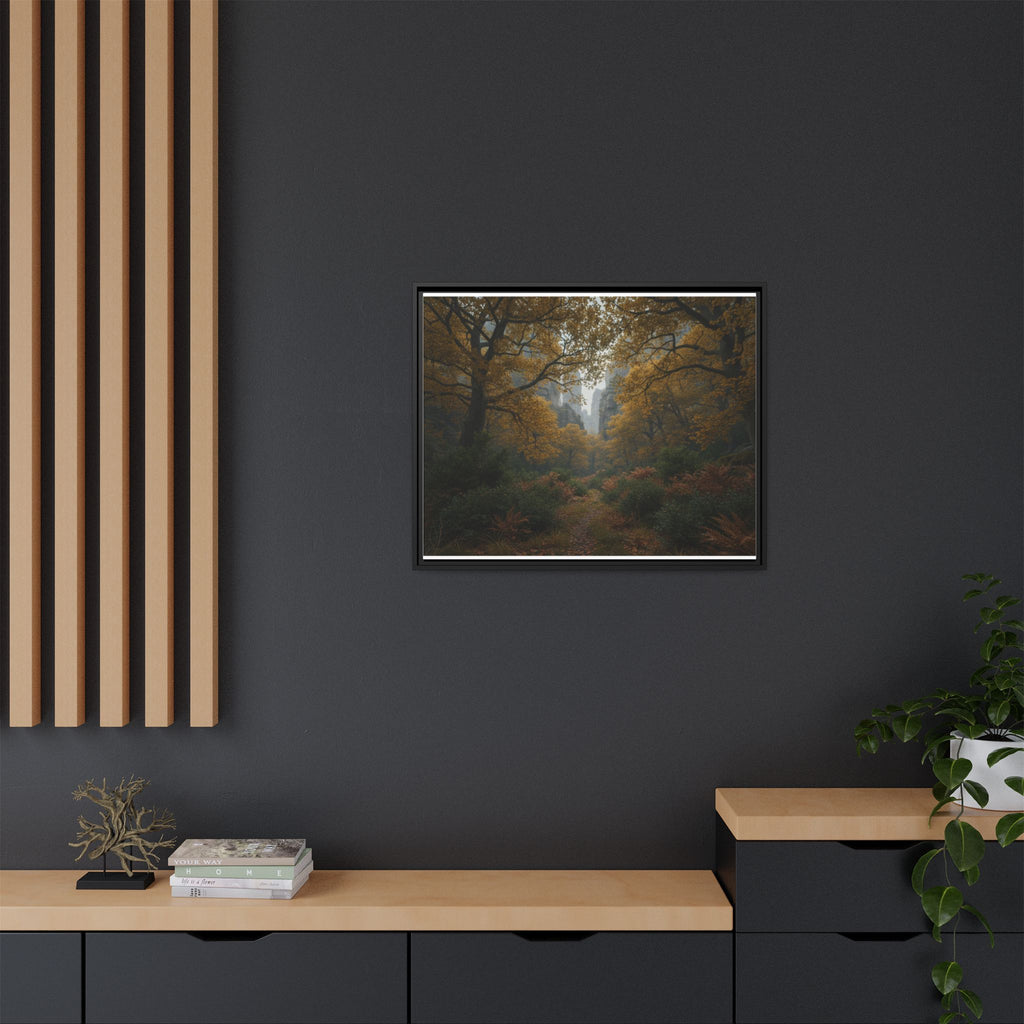 Autumn Forest Path Matte Canvas Print — Framed Wall Art
