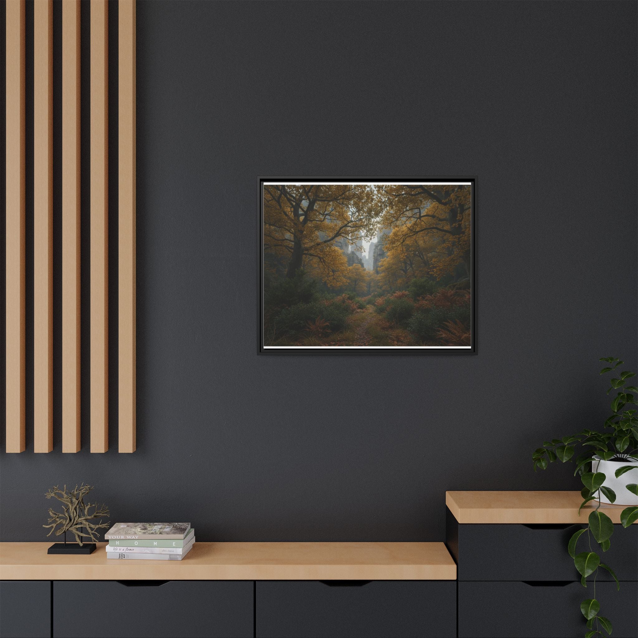 Autumn Forest Path Matte Canvas Print — Framed Wall Art