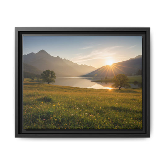 Sunrise Mountain Lake Matte Canvas — Framed Landscape Wall Art