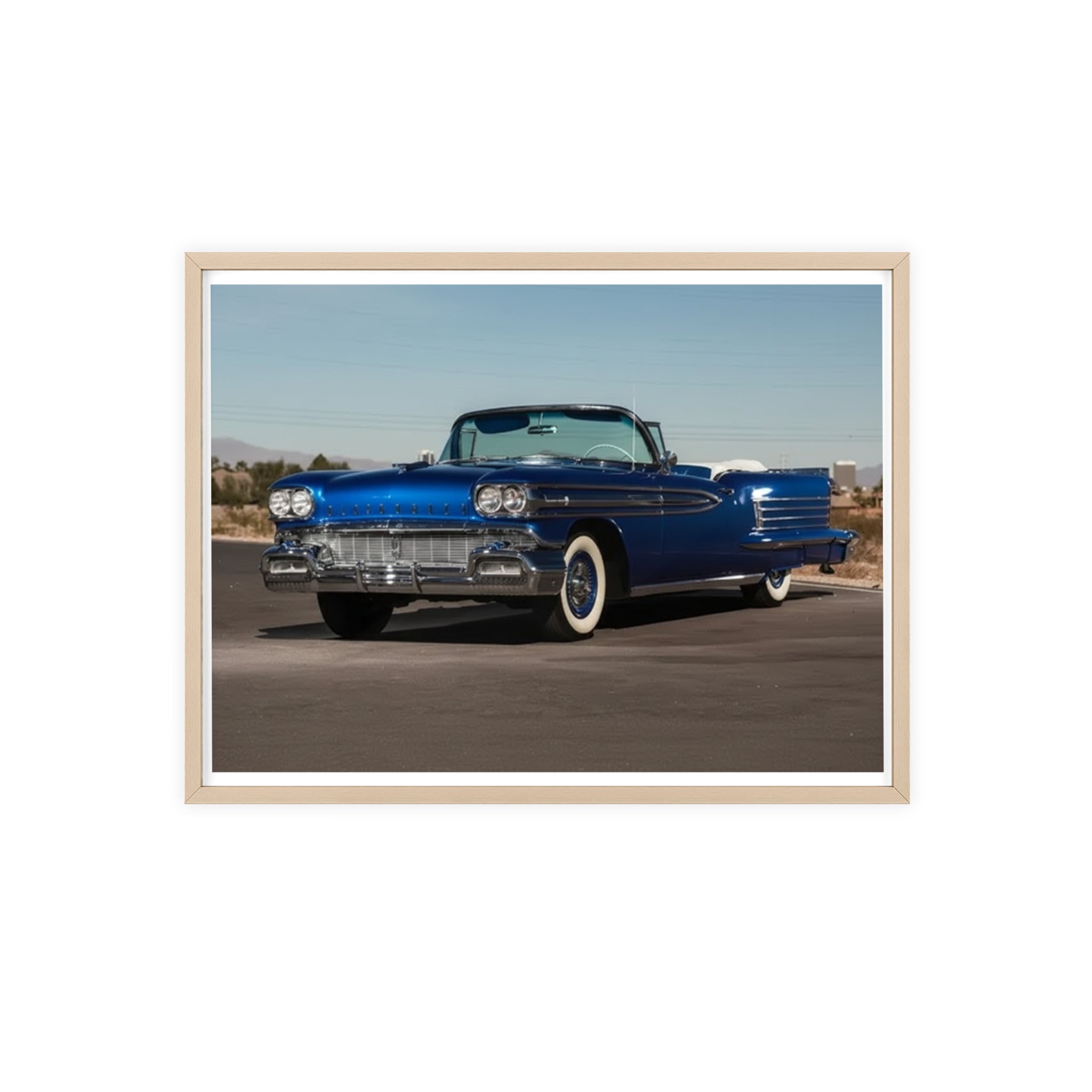Framed Vintage Blue Classic Car Poster — Retro Automobile Wall Art