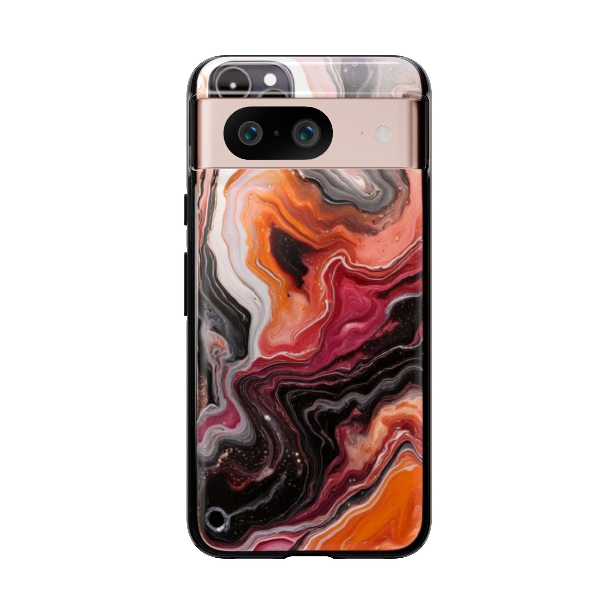 Marble Swirl Tough Phone Case — Orange Red Abstract Protective Cover