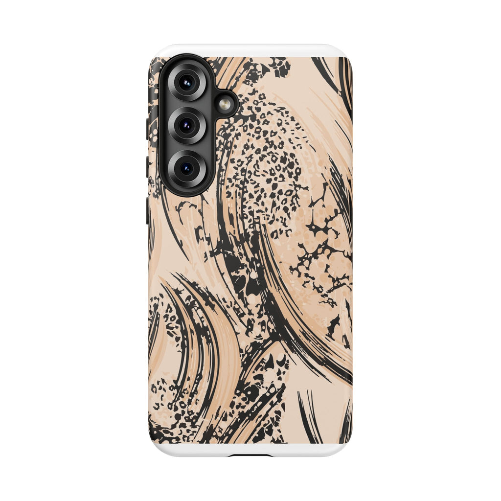 Abstract Brushstroke Phone Case — Neutral Beige & Black Artistic Protective Cover