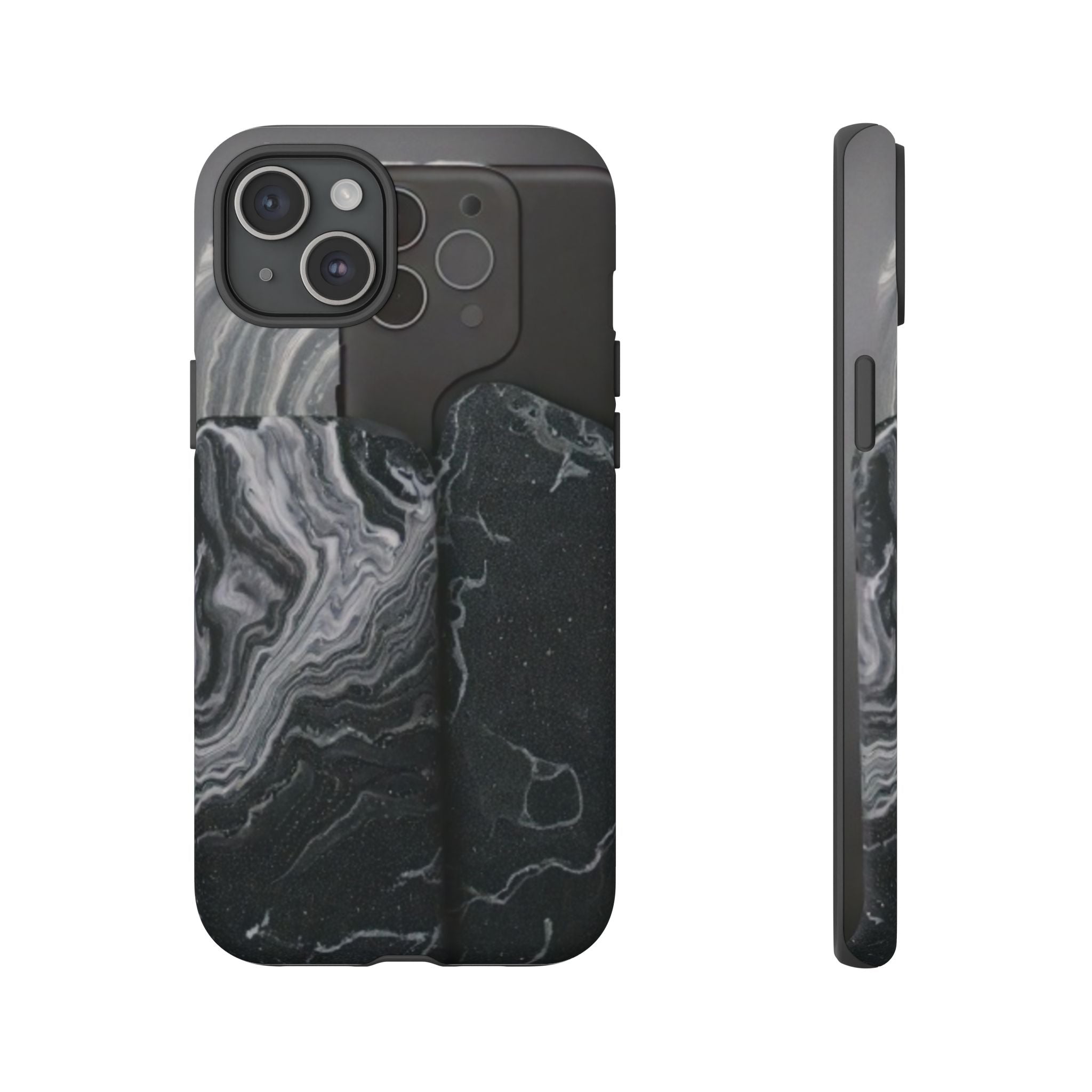Black Marble Tough Phone Case — Protective iPhone Cover with Marble Texture