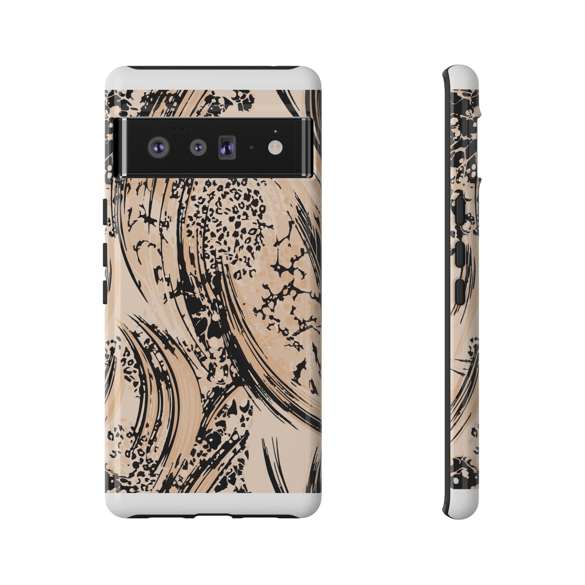 Abstract Brushstroke Phone Case — Neutral Beige & Black Artistic Protective Cover