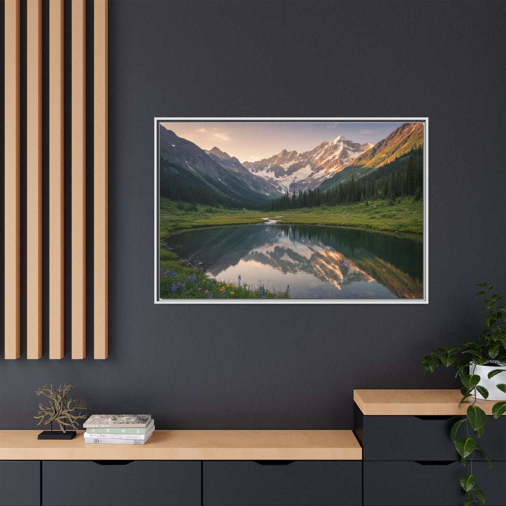 Matte Framed Canvas - Mountain Lake Landscape Wall Art