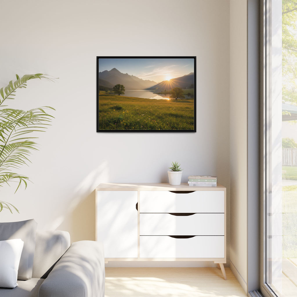 Sunrise Mountain Lake Matte Canvas — Framed Landscape Wall Art