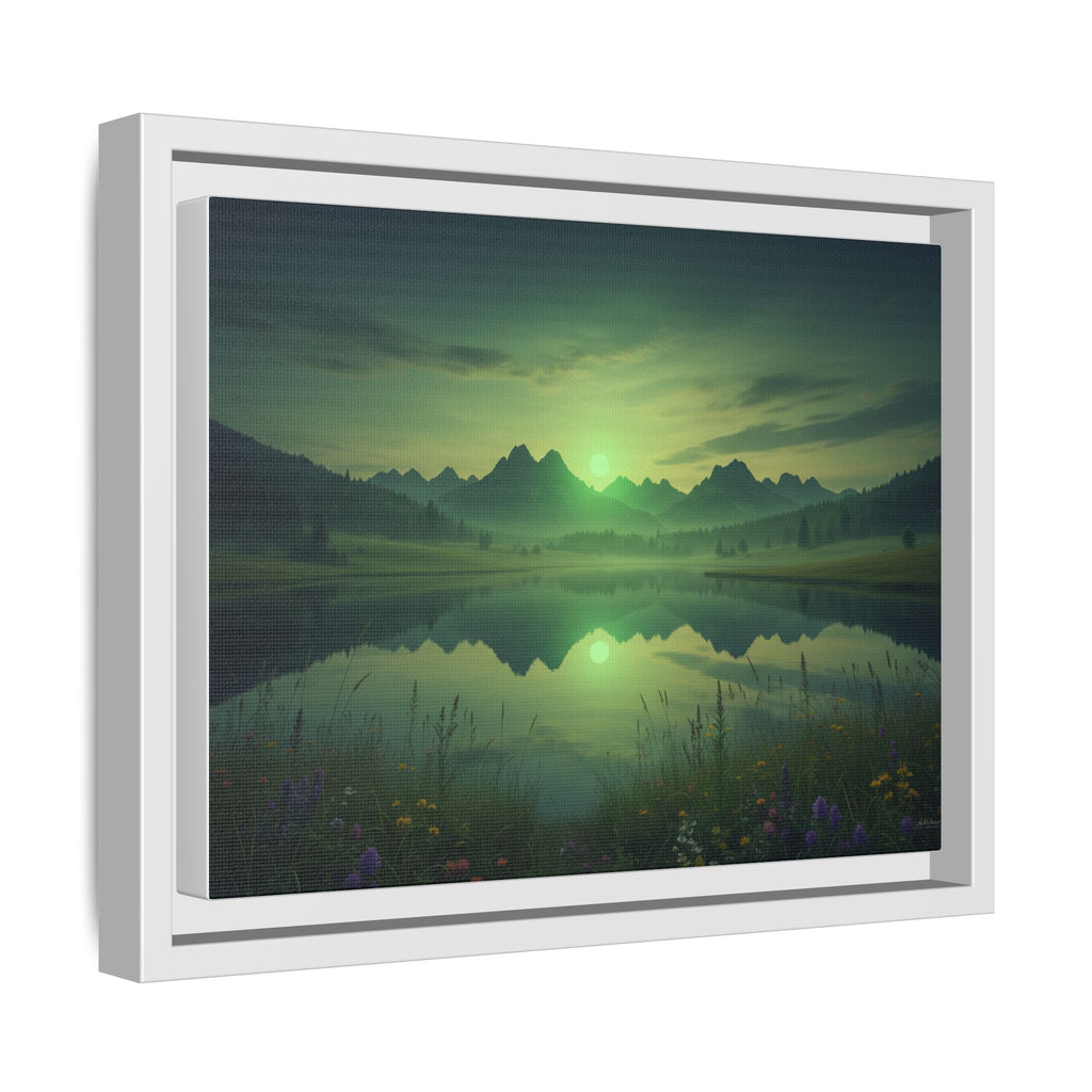 Framed Matte Canvas Print — Serene Green Mountain Lake Landscape
